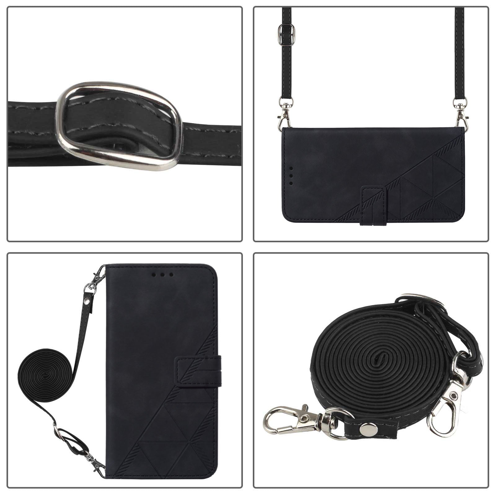 PB2-1 Series Fashionable PU Leather Supporting Stand Wallet Phone Cover Mobile Phone Case with Shoulder Strap for Samsung Galaxy S20 Ultra - Black