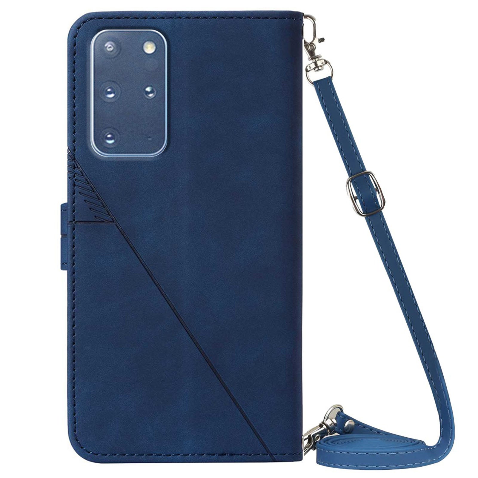 PB2-1 Series Stylish Lines Imprinting Magnetic Clasp Anti-dust Mobile Phone Bag Case PU Leather + TPU Stand Wallet Phone Cover with Shoulder Strap for Samsung Galaxy S20 Plus 4G/5G - Sapphire