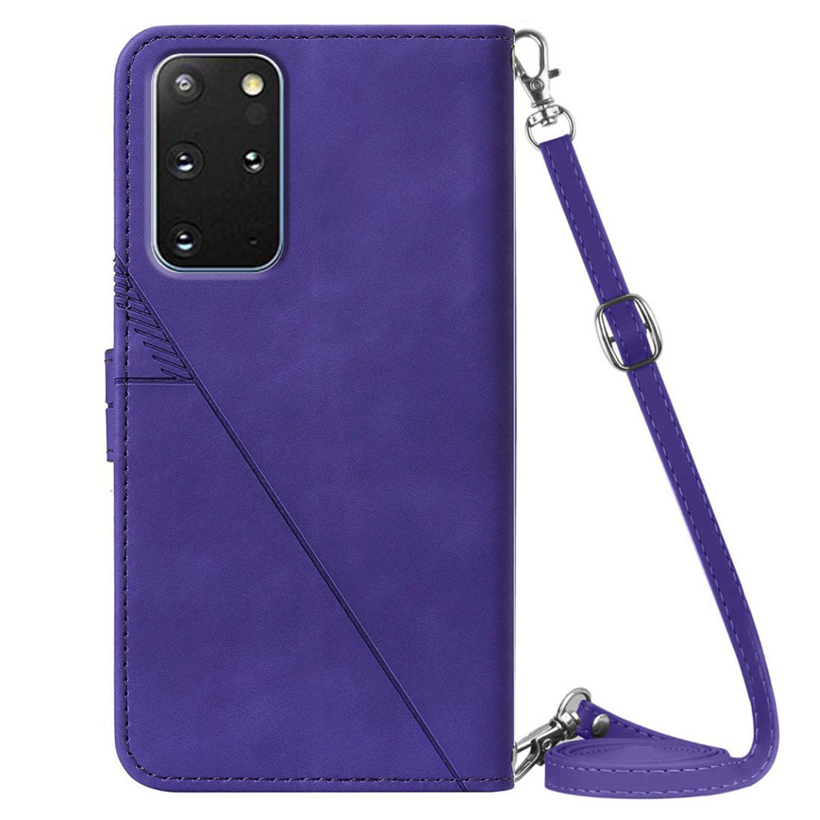 PB2-1 Series Stylish Lines Imprinting Magnetic Clasp Anti-dust Mobile Phone Bag Case PU Leather + TPU Stand Wallet Phone Cover with Shoulder Strap for Samsung Galaxy S20 Plus 4G/5G - Purple