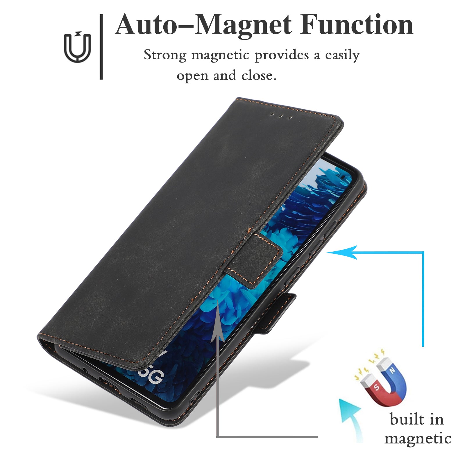 Anti-scratch PU Leather Cover Stand Wallet Protective Phone Case with Strap for Samsung Galaxy S20 FE 2022/S20 FE/S20 FE 5G/S20 Lite - Black