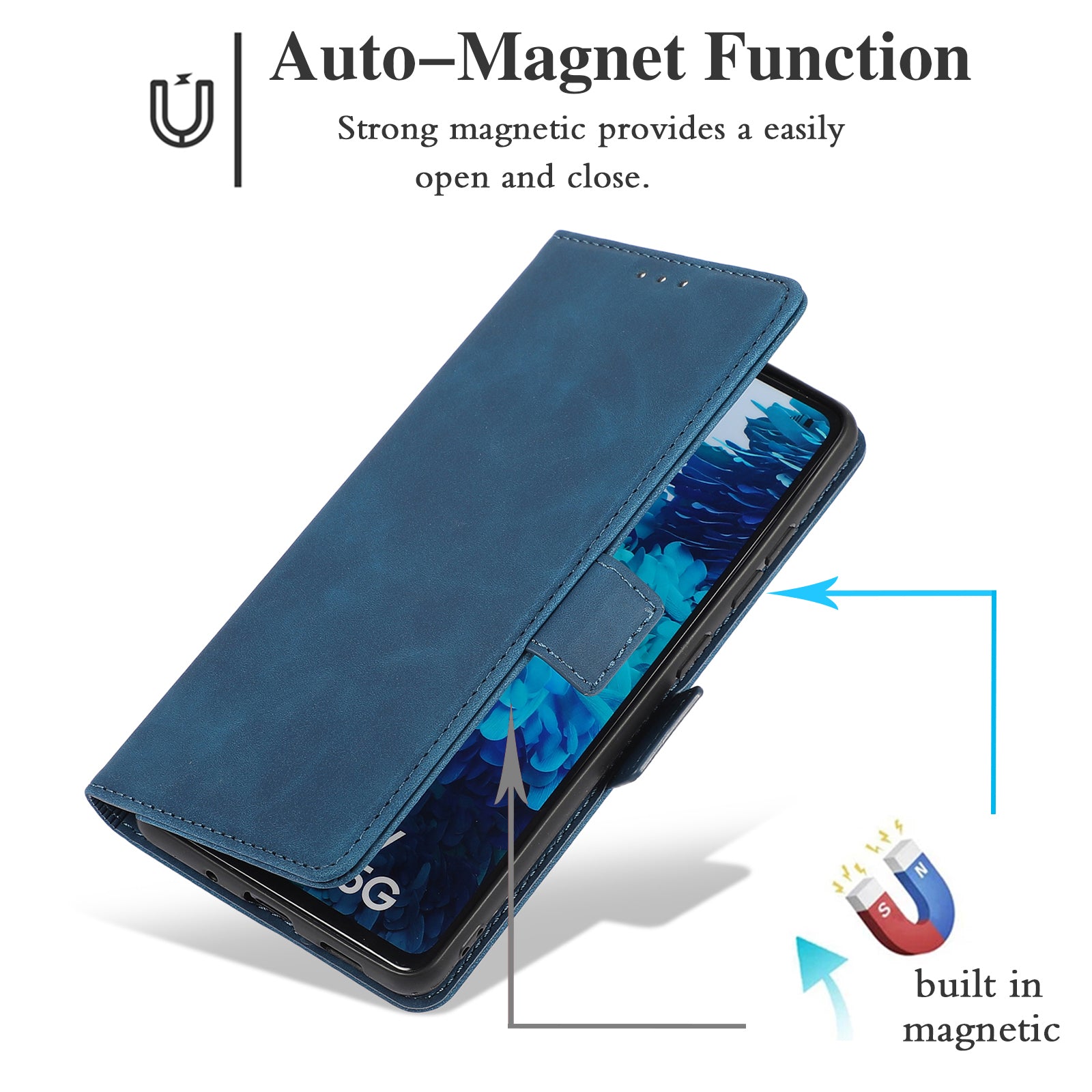 Anti-scratch PU Leather Cover Stand Wallet Protective Phone Case with Strap for Samsung Galaxy S20 FE 2022/S20 FE/S20 FE 5G/S20 Lite - Blue