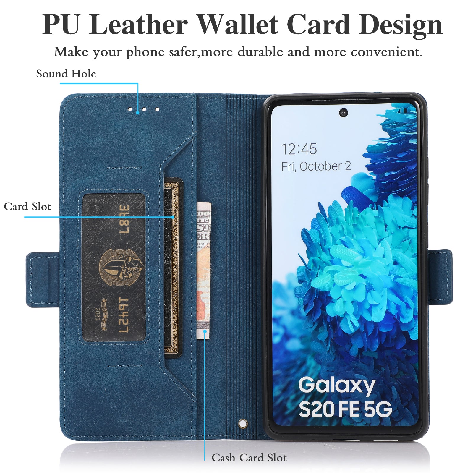 Anti-scratch PU Leather Cover Stand Wallet Protective Phone Case with Strap for Samsung Galaxy S20 FE 2022/S20 FE/S20 FE 5G/S20 Lite - Blue