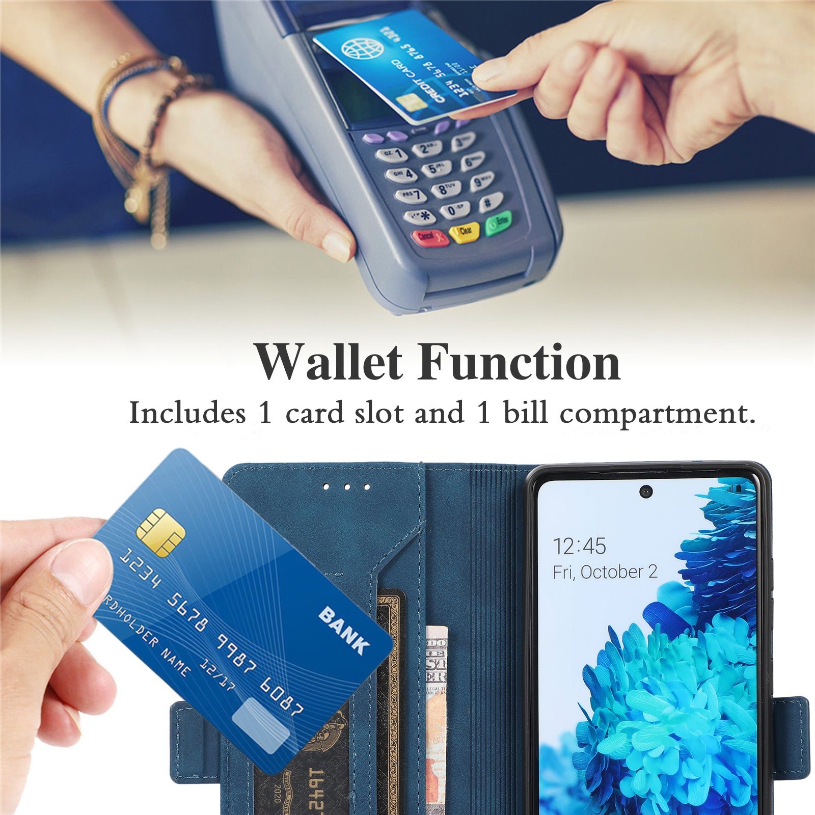 Anti-scratch PU Leather Cover Stand Wallet Protective Phone Case with Strap for Samsung Galaxy S20 FE 2022/S20 FE/S20 FE 5G/S20 Lite - Blue