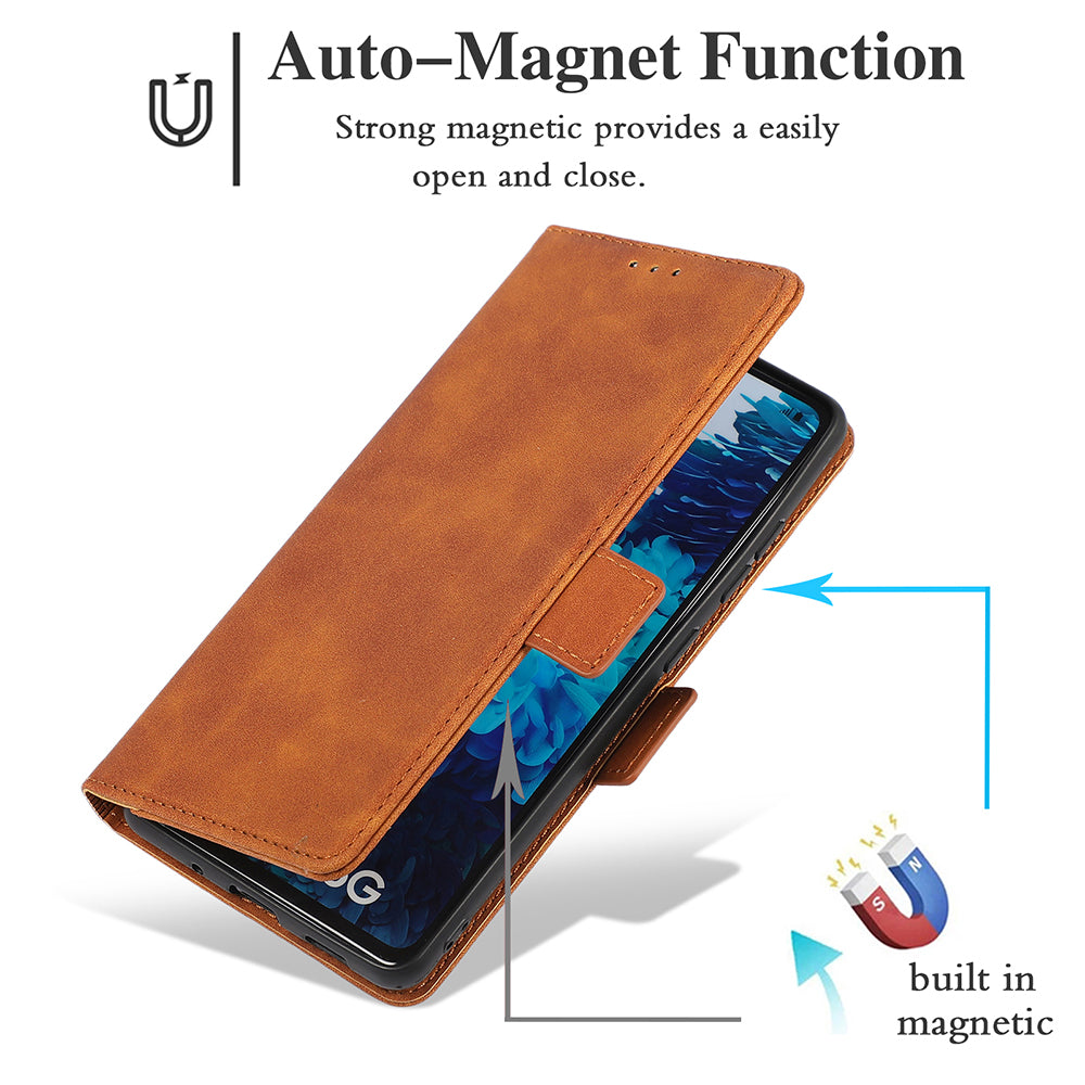 Anti-scratch PU Leather Cover Stand Wallet Protective Phone Case with Strap for Samsung Galaxy S20 FE 2022/S20 FE/S20 FE 5G/S20 Lite - Brown