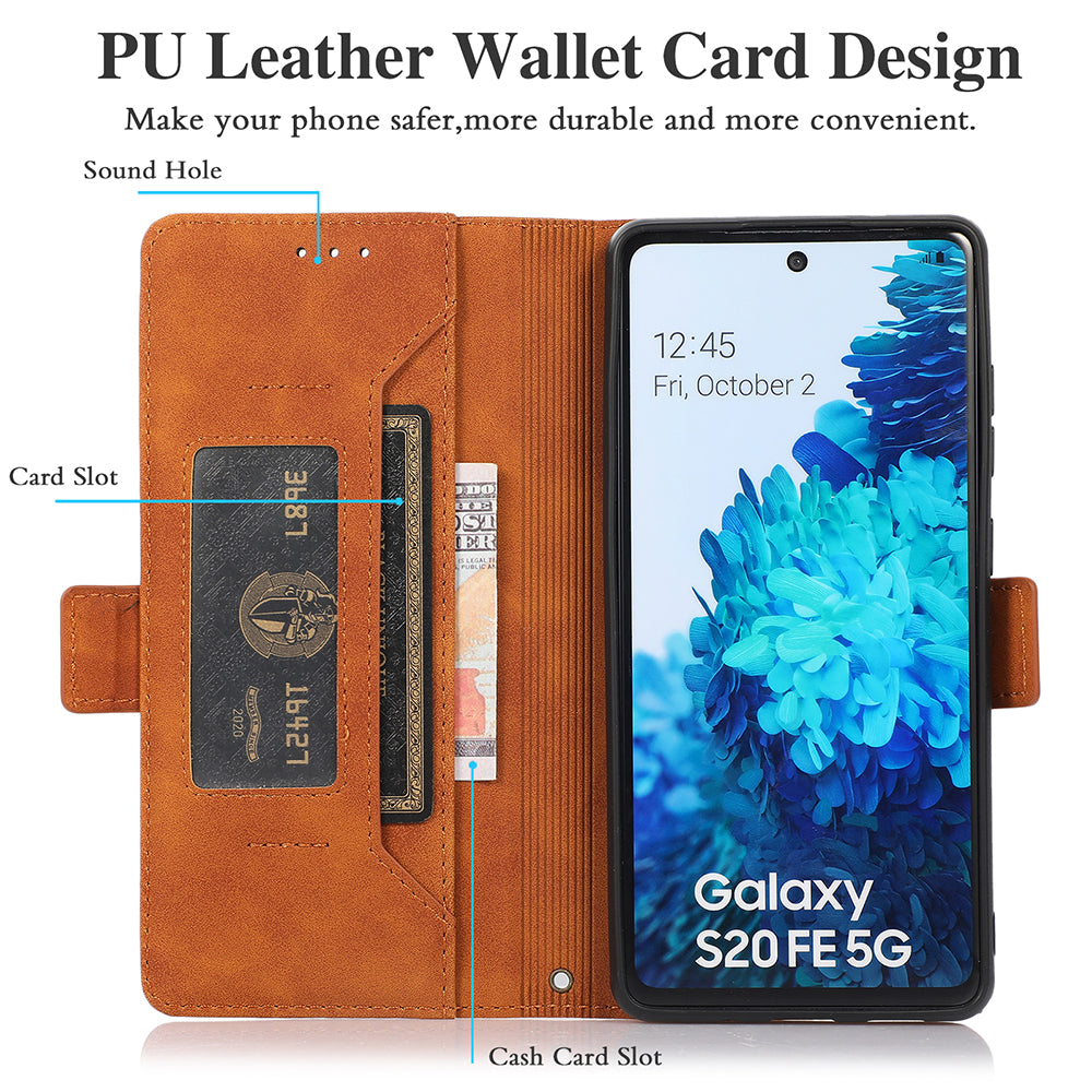 Anti-scratch PU Leather Cover Stand Wallet Protective Phone Case with Strap for Samsung Galaxy S20 FE 2022/S20 FE/S20 FE 5G/S20 Lite - Brown