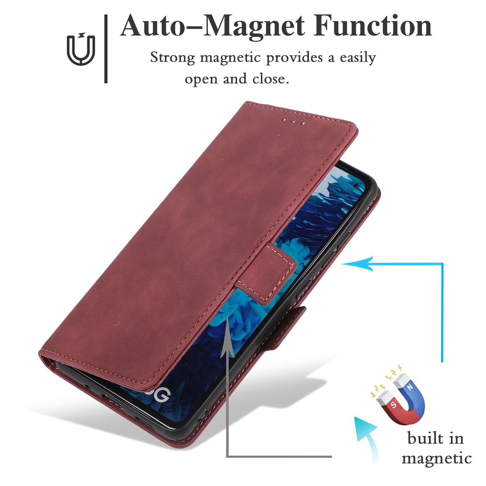 Anti-scratch PU Leather Cover Stand Wallet Protective Phone Case with Strap for Samsung Galaxy S20 FE 2022/S20 FE/S20 FE 5G/S20 Lite - Red