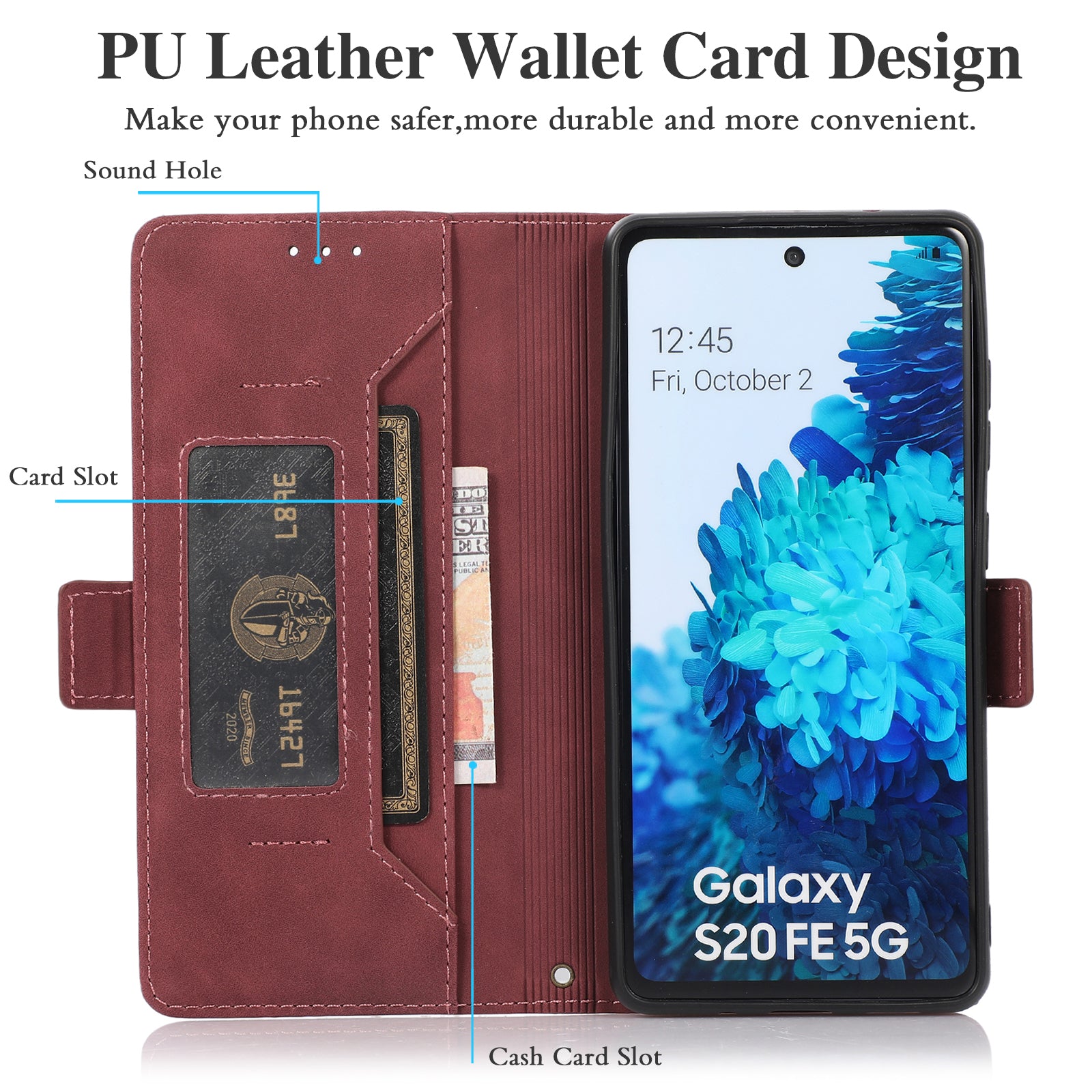 Anti-scratch PU Leather Cover Stand Wallet Protective Phone Case with Strap for Samsung Galaxy S20 FE 2022/S20 FE/S20 FE 5G/S20 Lite - Red