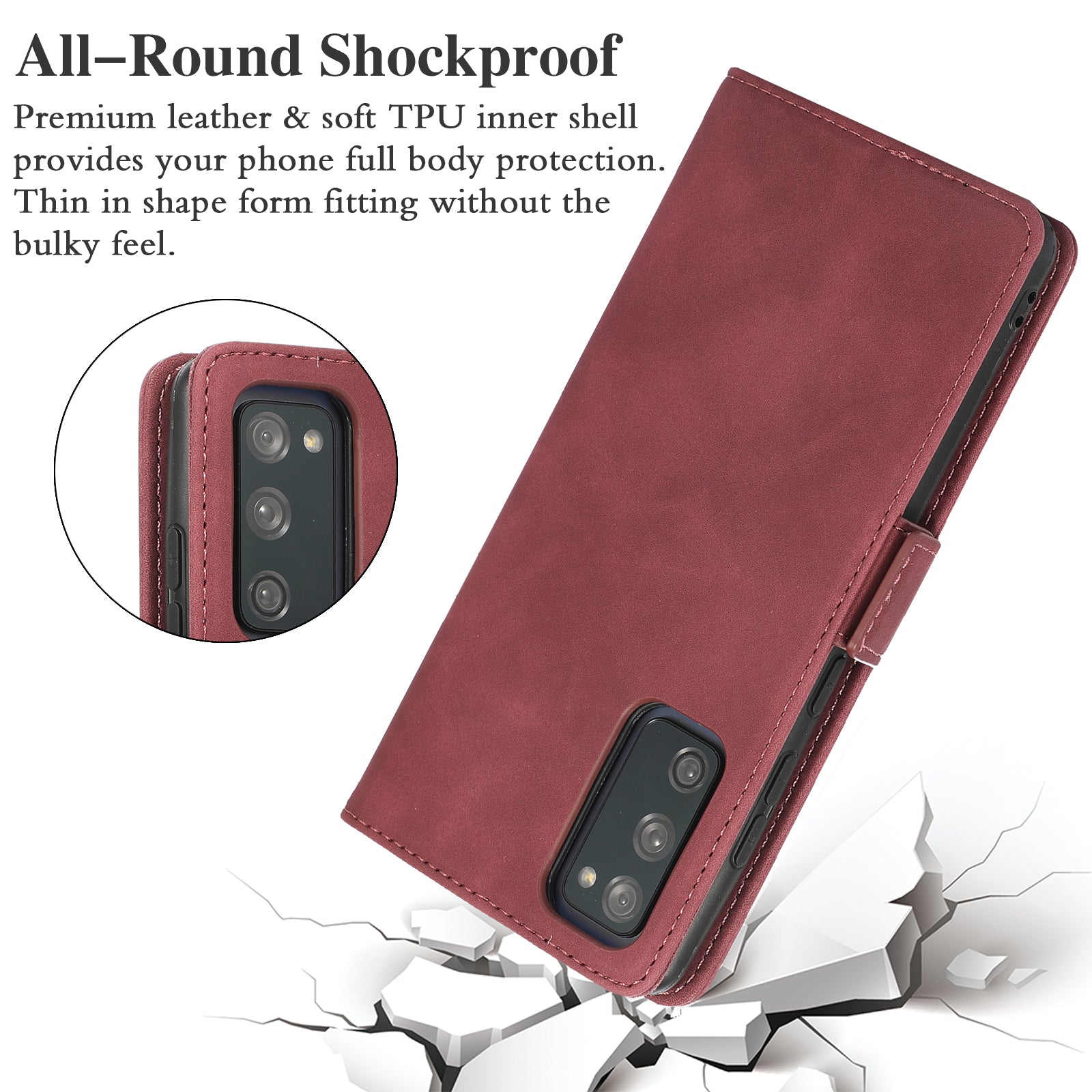 Anti-scratch PU Leather Cover Stand Wallet Protective Phone Case with Strap for Samsung Galaxy S20 FE 2022/S20 FE/S20 FE 5G/S20 Lite - Red