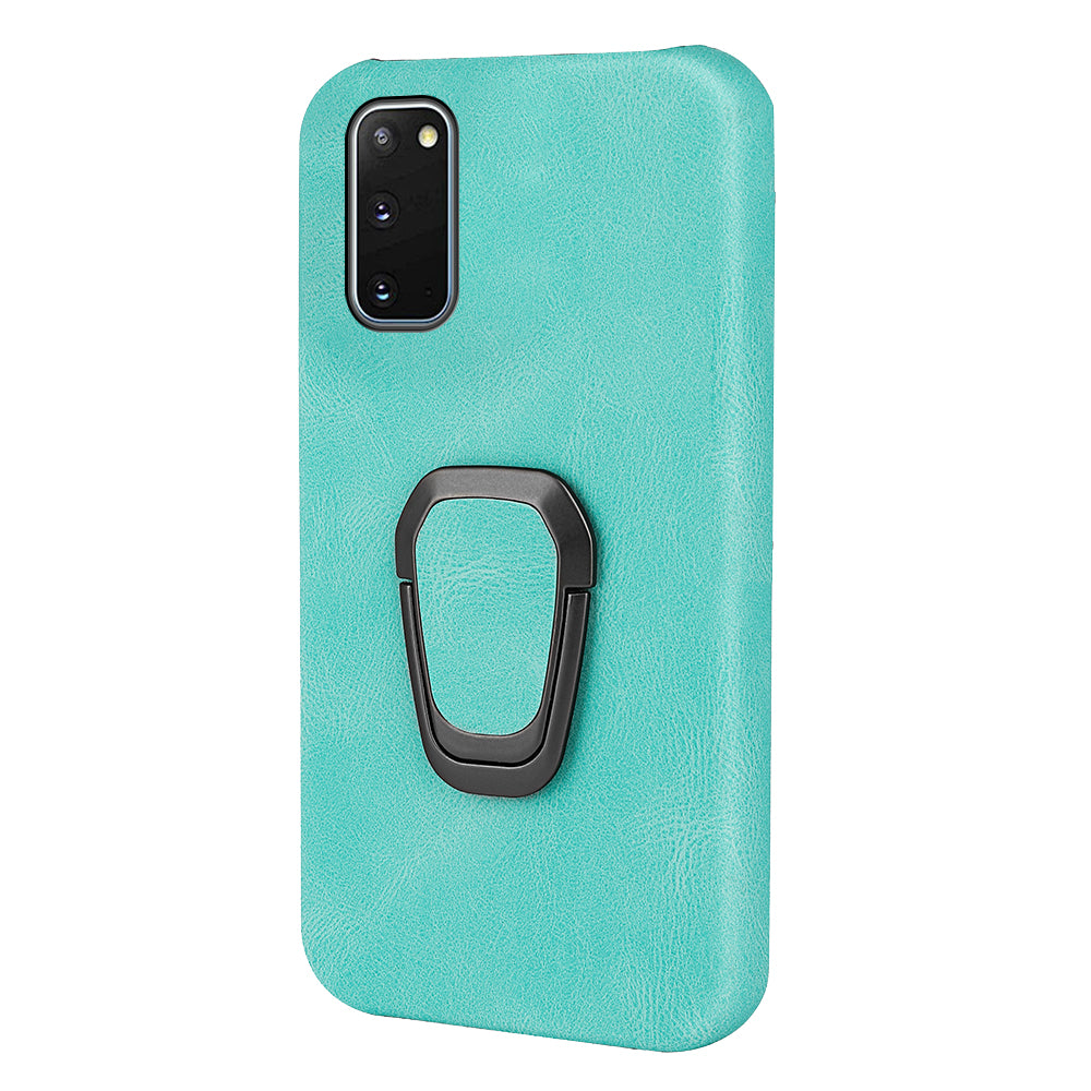 Ring Kickstand PU Leather Coated Hard PC Shockproof Protection Back Cover Shell for Samsung Galaxy S20 4G/S20 5G - Matcha Green