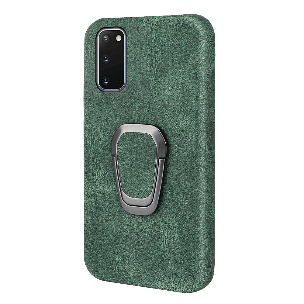 Ring Kickstand PU Leather Coated Hard PC Shockproof Protection Back Cover Shell for Samsung Galaxy S20 4G/S20 5G - Green