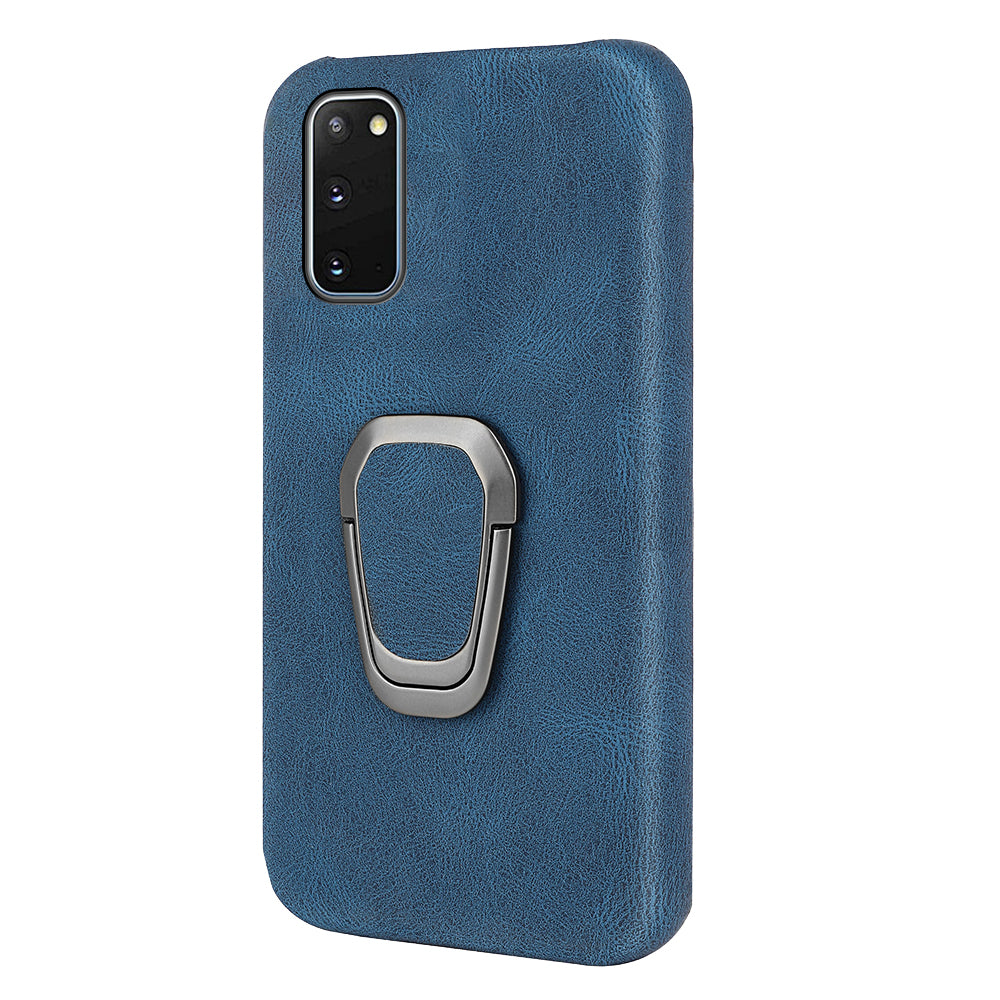 Ring Kickstand PU Leather Coated Hard PC Shockproof Protection Back Cover Shell for Samsung Galaxy S20 4G/S20 5G - Blue