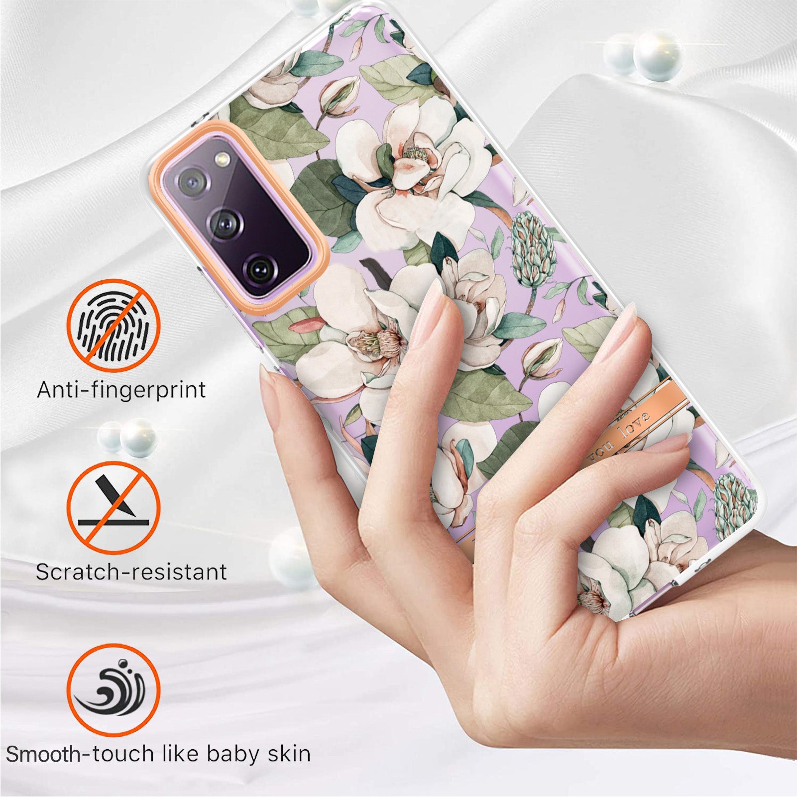 LB5 Series Flower Patterns TPU Phone Case Electroplating IMD IML Ultra Slim Phone Cover for Samsung Galaxy S20 FE 2022/S20 FE/S20 FE 5G/S20 Fan Edition/S20 Fan Edition 5G/S20 Lite - HC001 Green Gardenia