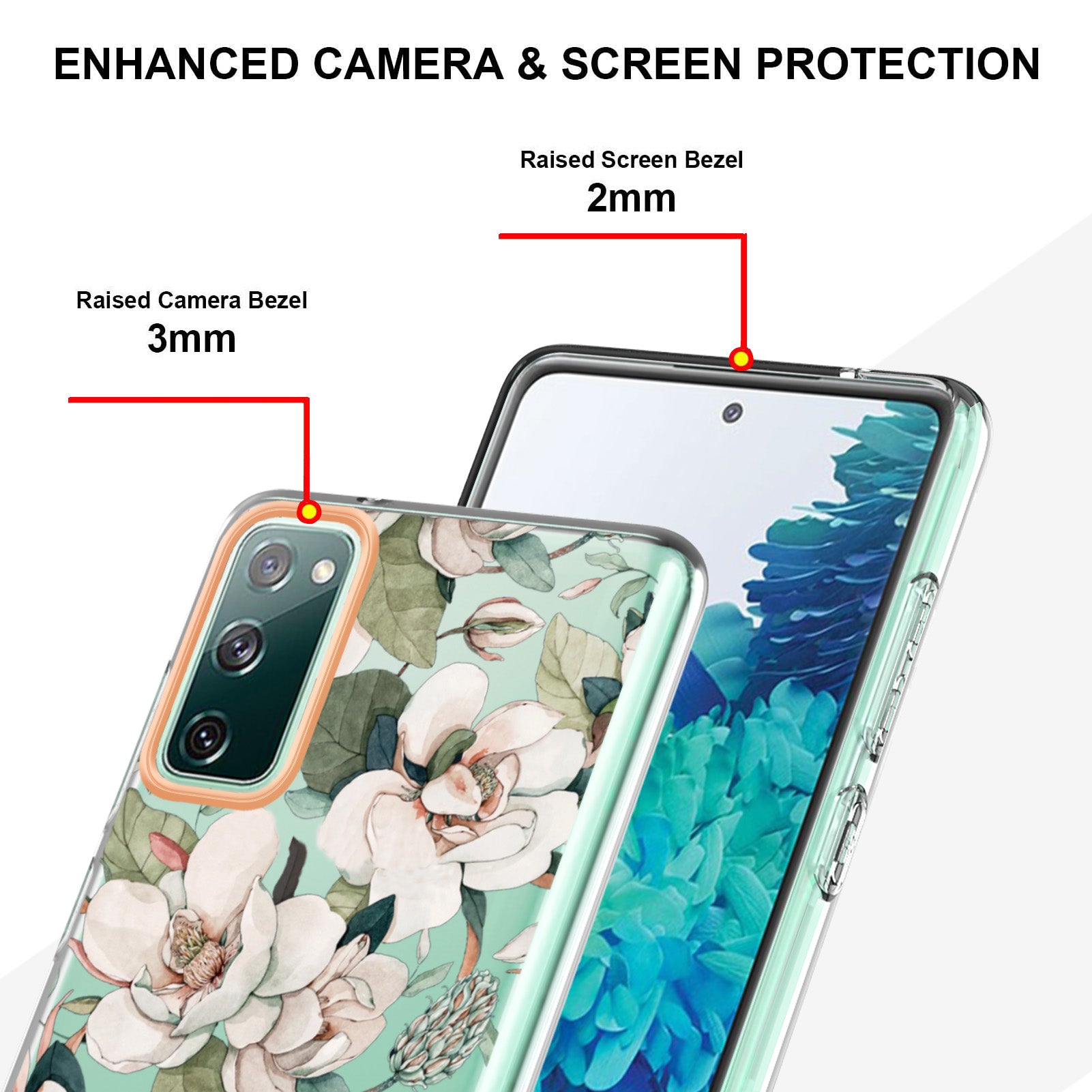 LB5 Series Flower Patterns TPU Phone Case Electroplating IMD IML Ultra Slim Phone Cover for Samsung Galaxy S20 FE 2022/S20 FE/S20 FE 5G/S20 Fan Edition/S20 Fan Edition 5G/S20 Lite - HC001 Green Gardenia