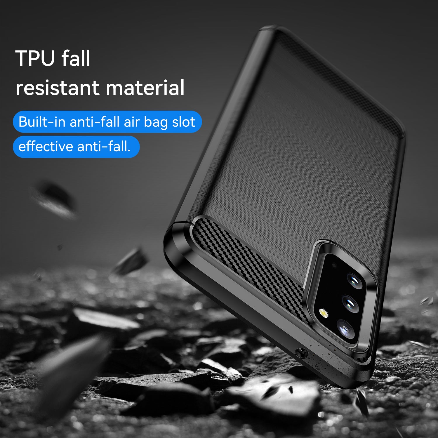 1.8mm Carbon Fiber Brushed Texture Anti-fingerprint Soft TPU Anti-drop Phone Case Cover for Samsung Galaxy S20 4G/S20 5G - Black