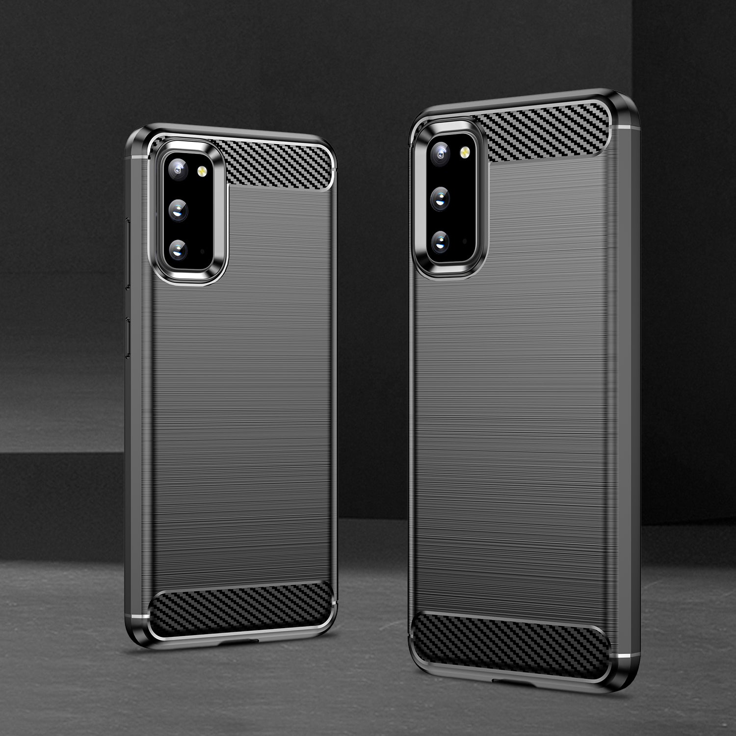 1.8mm Carbon Fiber Brushed Texture Anti-fingerprint Soft TPU Anti-drop Phone Case Cover for Samsung Galaxy S20 4G/S20 5G - Black