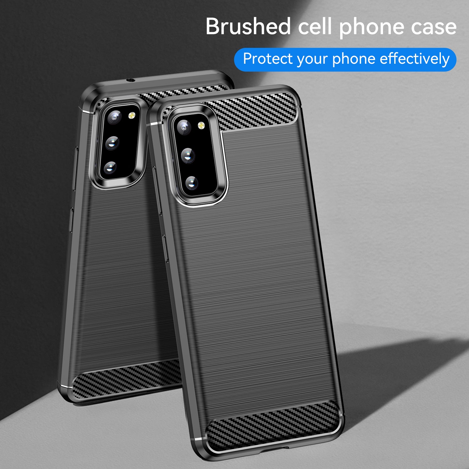 1.8mm Carbon Fiber Brushed Texture Anti-fingerprint Soft TPU Anti-drop Phone Case Cover for Samsung Galaxy S20 4G/S20 5G - Black