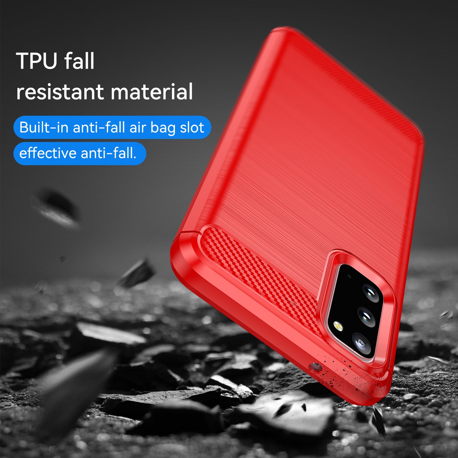 1.8mm Carbon Fiber Brushed Texture Anti-fingerprint Soft TPU Anti-drop Phone Case Cover for Samsung Galaxy S20 4G/S20 5G - Red