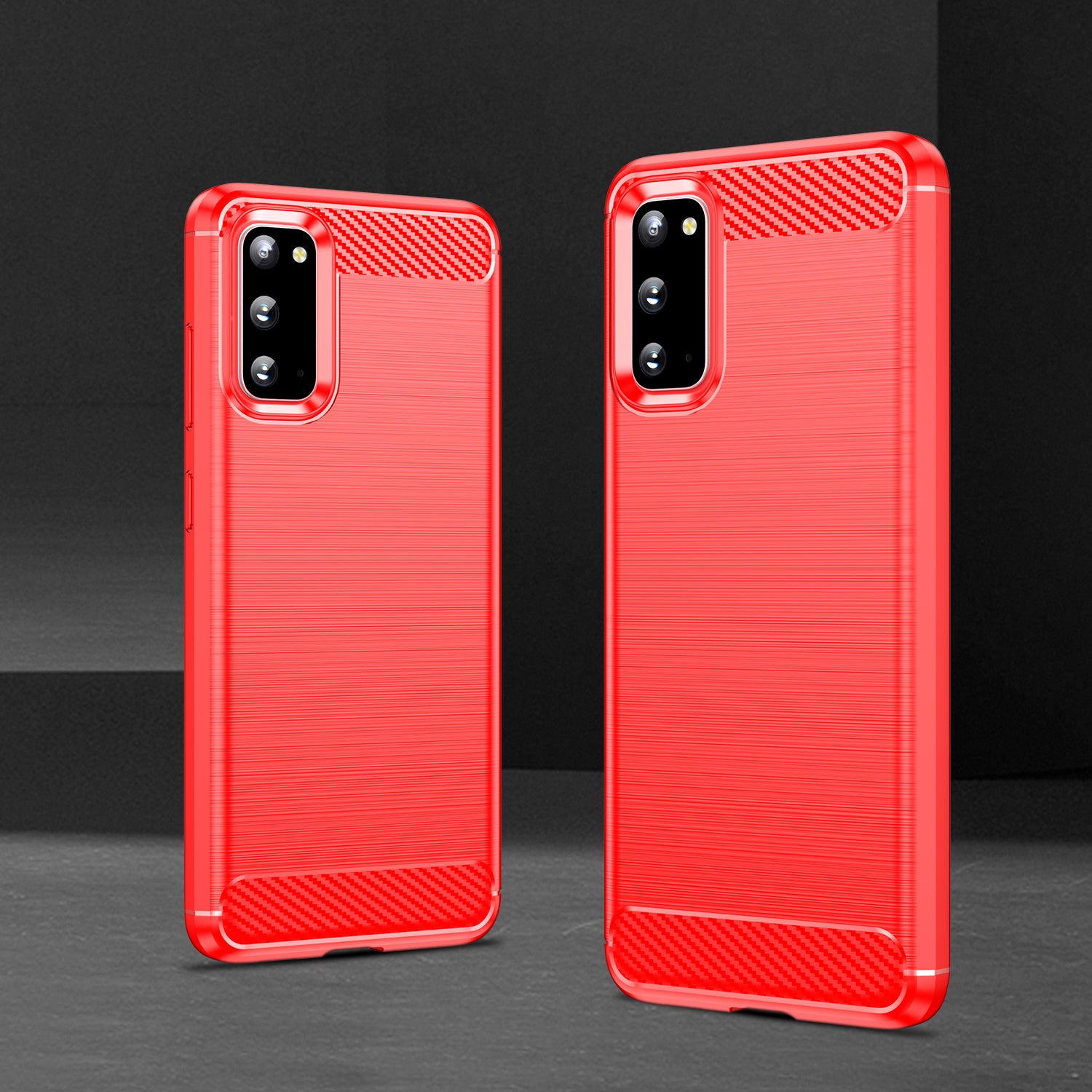 1.8mm Carbon Fiber Brushed Texture Anti-fingerprint Soft TPU Anti-drop Phone Case Cover for Samsung Galaxy S20 4G/S20 5G - Red