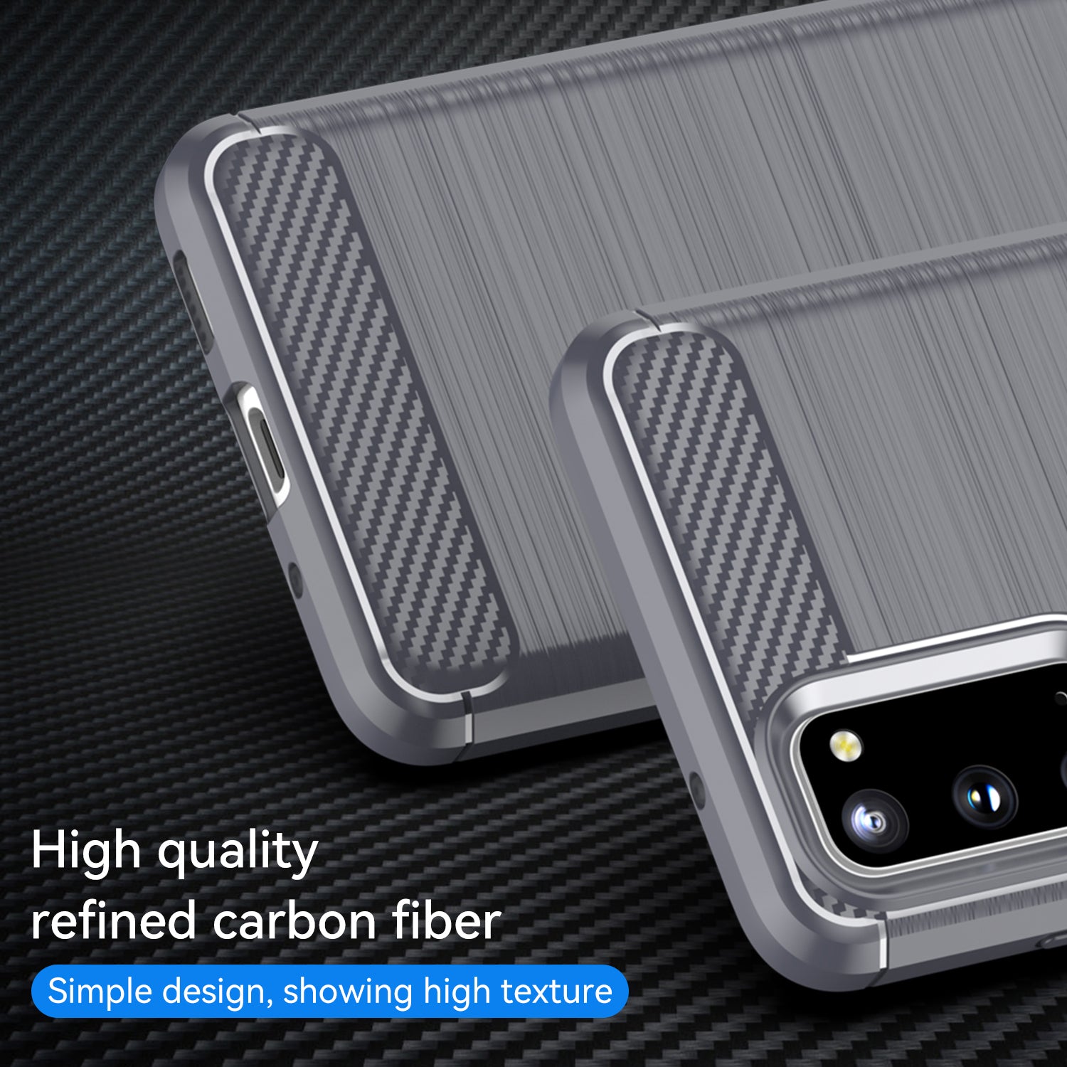 1.8mm Carbon Fiber Brushed Texture Anti-fingerprint Soft TPU Anti-drop Phone Case Cover for Samsung Galaxy S20 4G/S20 5G - Grey