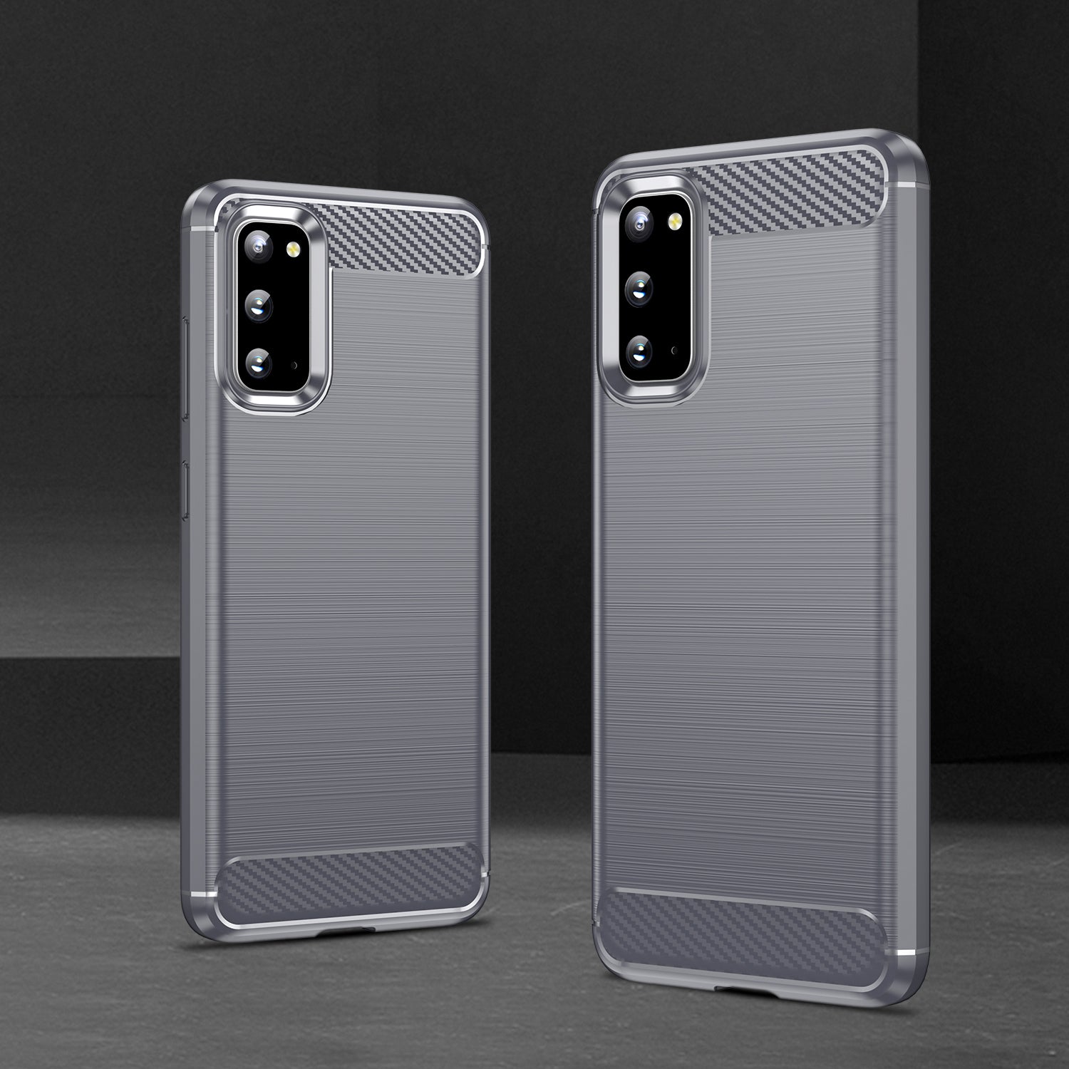 1.8mm Carbon Fiber Brushed Texture Anti-fingerprint Soft TPU Anti-drop Phone Case Cover for Samsung Galaxy S20 4G/S20 5G - Grey