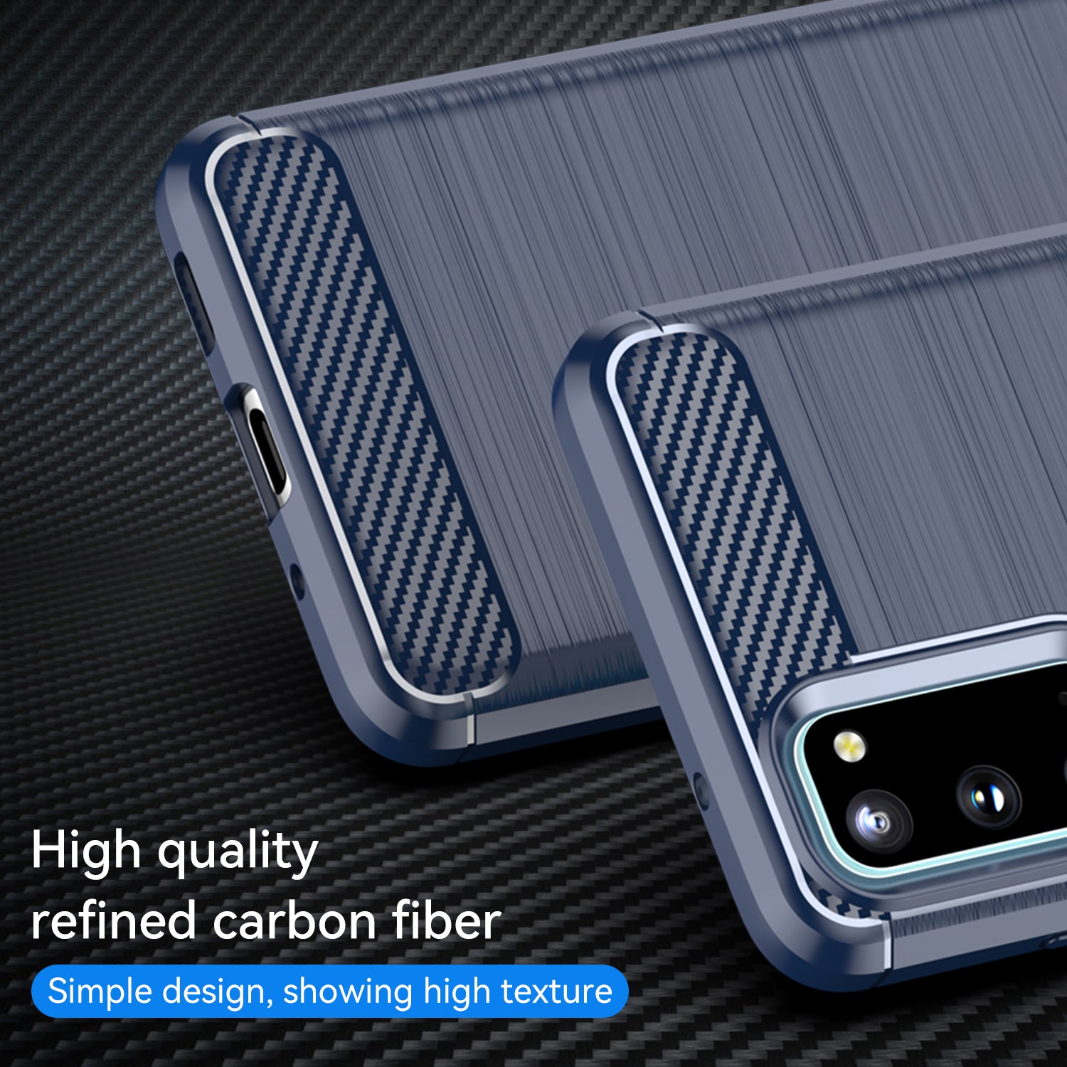 1.8mm Carbon Fiber Brushed Texture Anti-fingerprint Soft TPU Anti-drop Phone Case Cover for Samsung Galaxy S20 4G/S20 5G - Blue