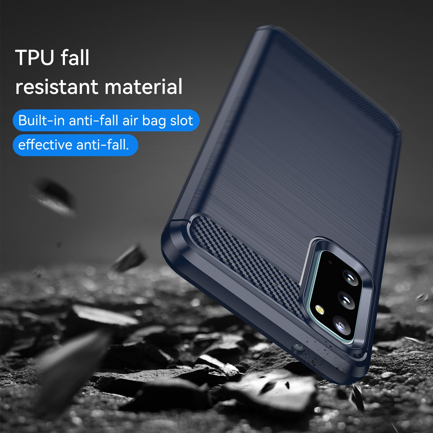 1.8mm Carbon Fiber Brushed Texture Anti-fingerprint Soft TPU Anti-drop Phone Case Cover for Samsung Galaxy S20 4G/S20 5G - Blue