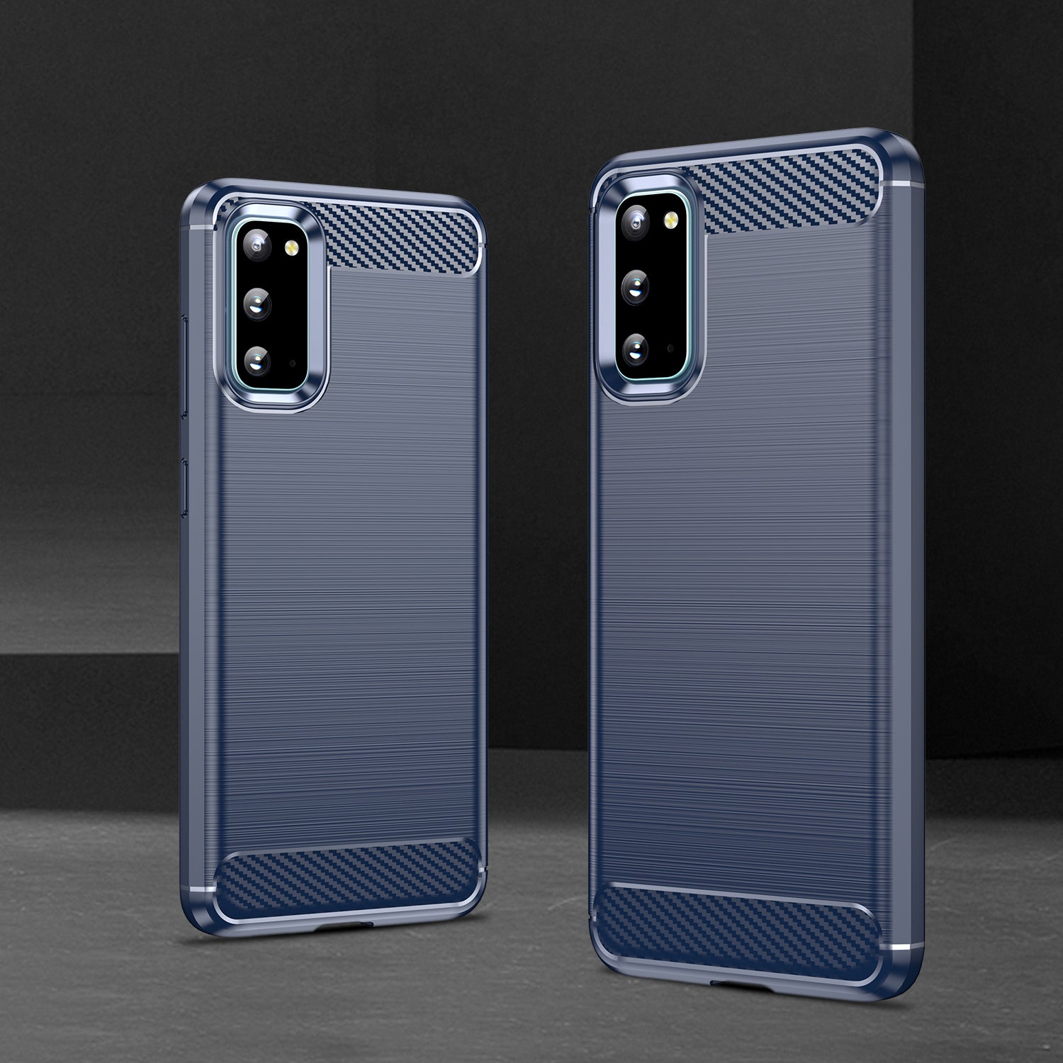 1.8mm Carbon Fiber Brushed Texture Anti-fingerprint Soft TPU Anti-drop Phone Case Cover for Samsung Galaxy S20 4G/S20 5G - Blue