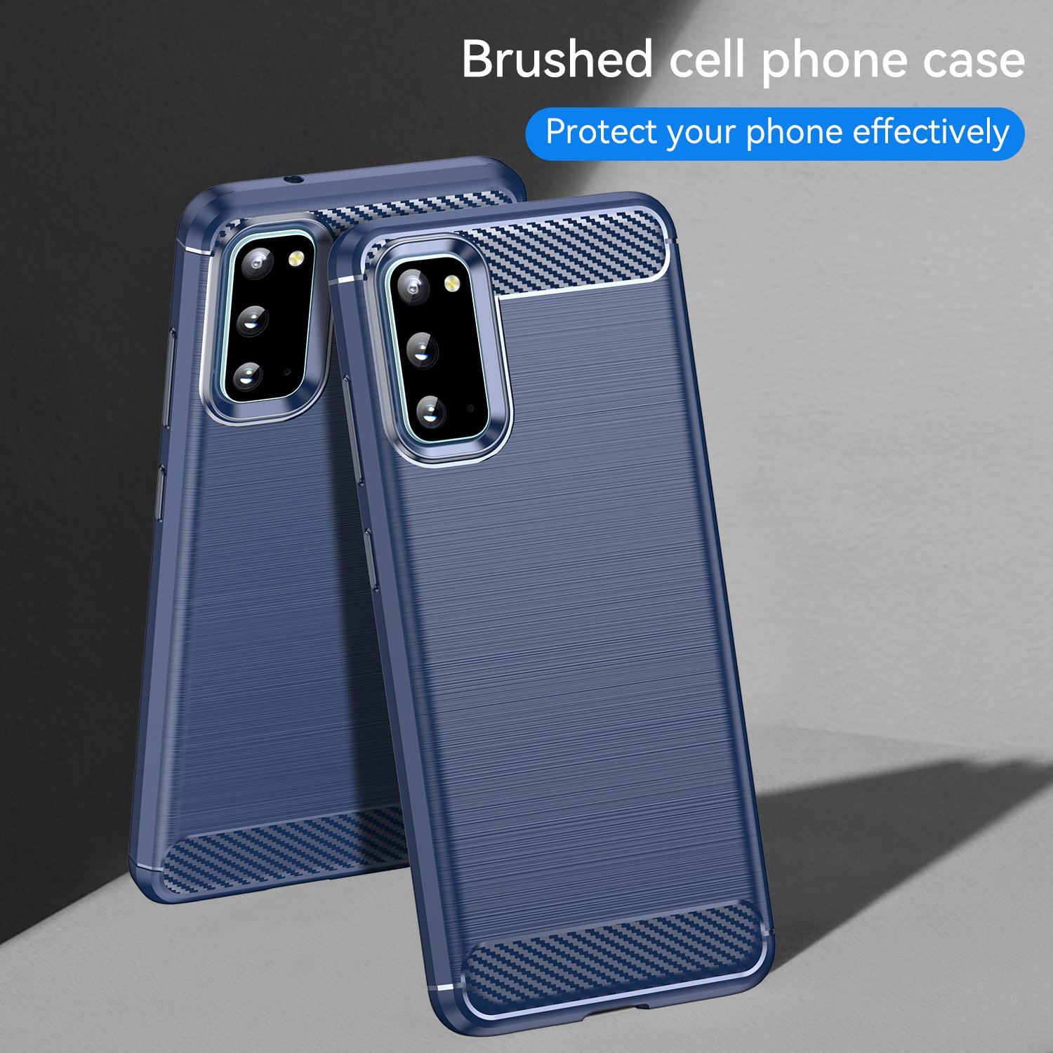 1.8mm Carbon Fiber Brushed Texture Anti-fingerprint Soft TPU Anti-drop Phone Case Cover for Samsung Galaxy S20 4G/S20 5G - Blue