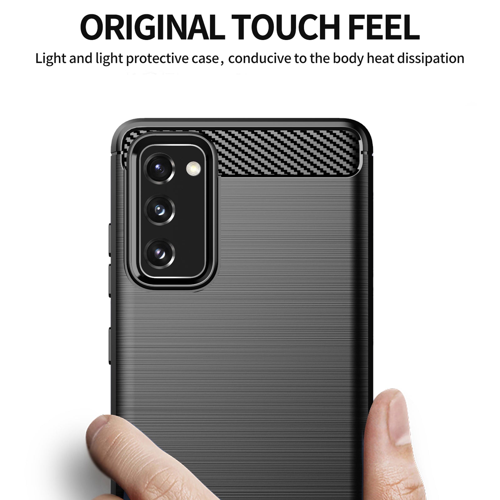 1.8mm Heat Dissipation TPU Case Carbon Fiber Texture Built-In Invisible Air Cushions Brushed Surface Phone Cover for Samsung Galaxy S20 FE 2022/S20 FE/S20 FE 5G/S20 Fan Edition/S20 Fan Edition 5G/S20 Lite - Black