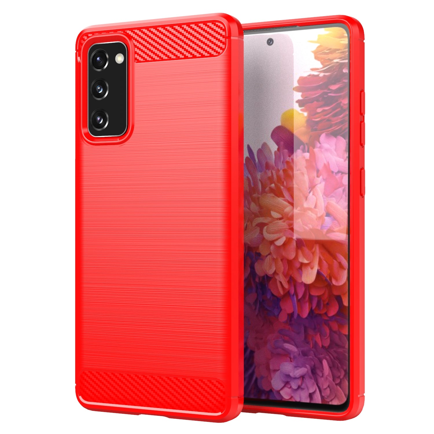 1.8mm Heat Dissipation TPU Case Carbon Fiber Texture Built-In Invisible Air Cushions Brushed Surface Phone Cover for Samsung Galaxy S20 FE 2022/S20 FE/S20 FE 5G/S20 Fan Edition/S20 Fan Edition 5G/S20 Lite - Red