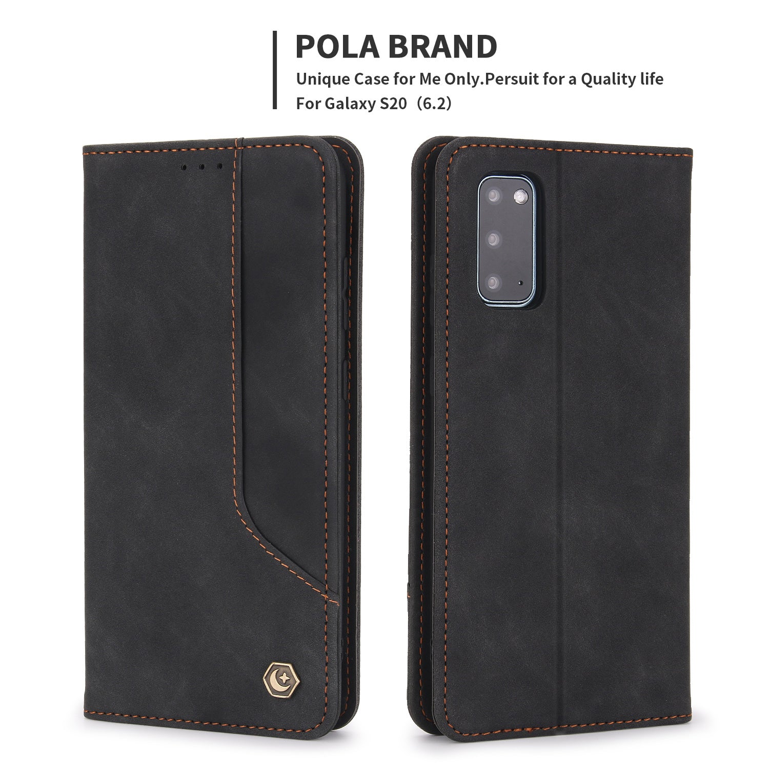 POLA 008 Series Retro Style PU Leather Foldable Wallet Cover Auto Closing Phone Case with Stand for Samsung Galaxy S20 4G/S20 5G - Black