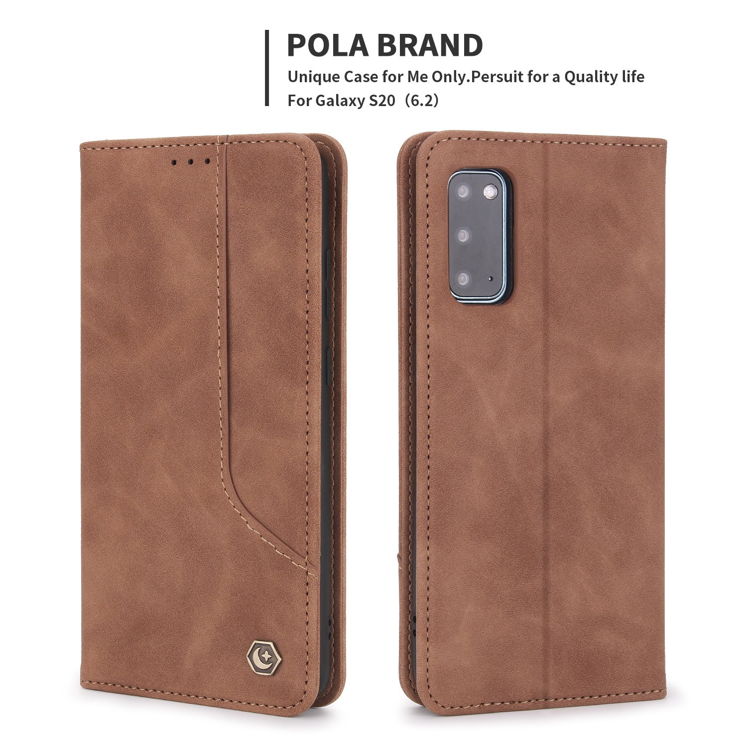 POLA 008 Series Retro Style PU Leather Foldable Wallet Cover Auto Closing Phone Case with Stand for Samsung Galaxy S20 4G/S20 5G - Brown