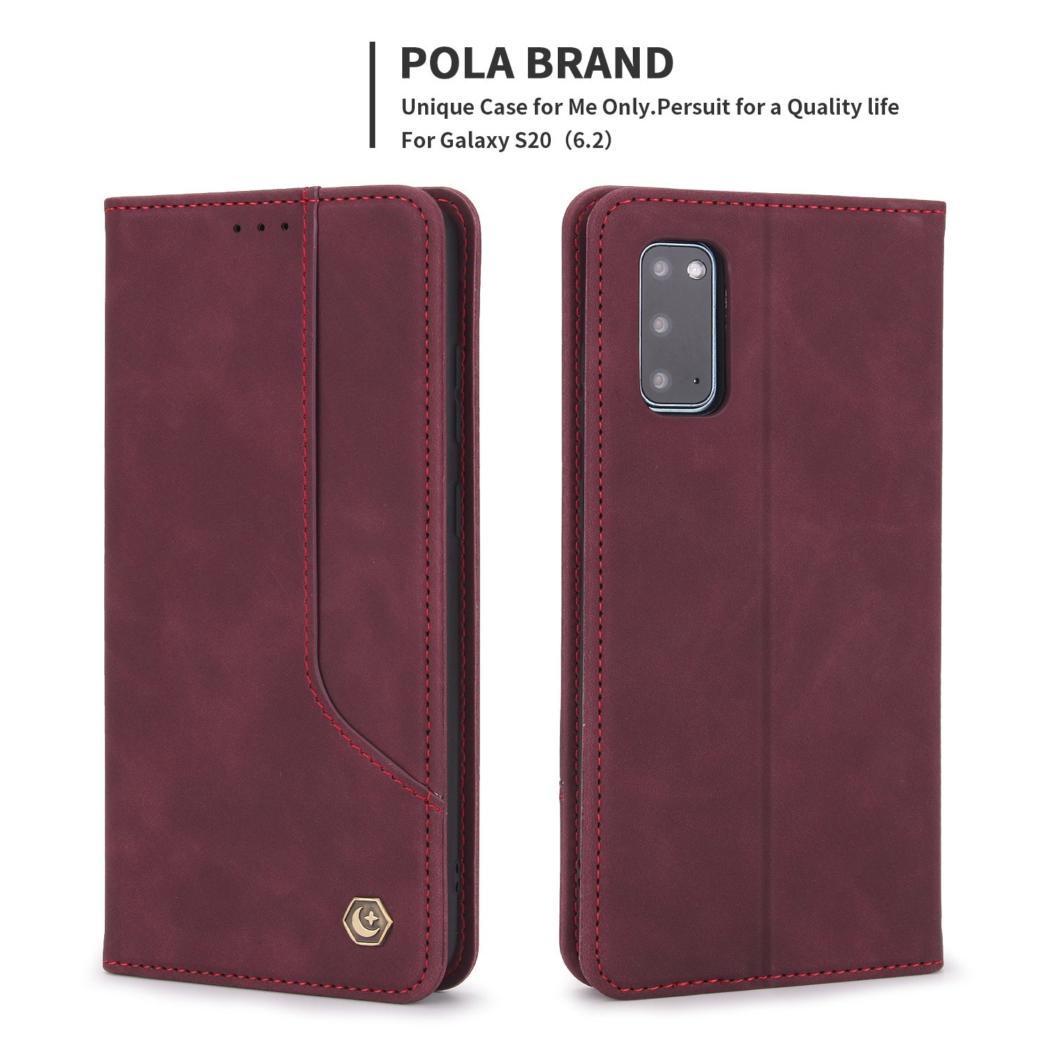 POLA 008 Series Retro Style PU Leather Foldable Wallet Cover Auto Closing Phone Case with Stand for Samsung Galaxy S20 4G/S20 5G - Wine Red