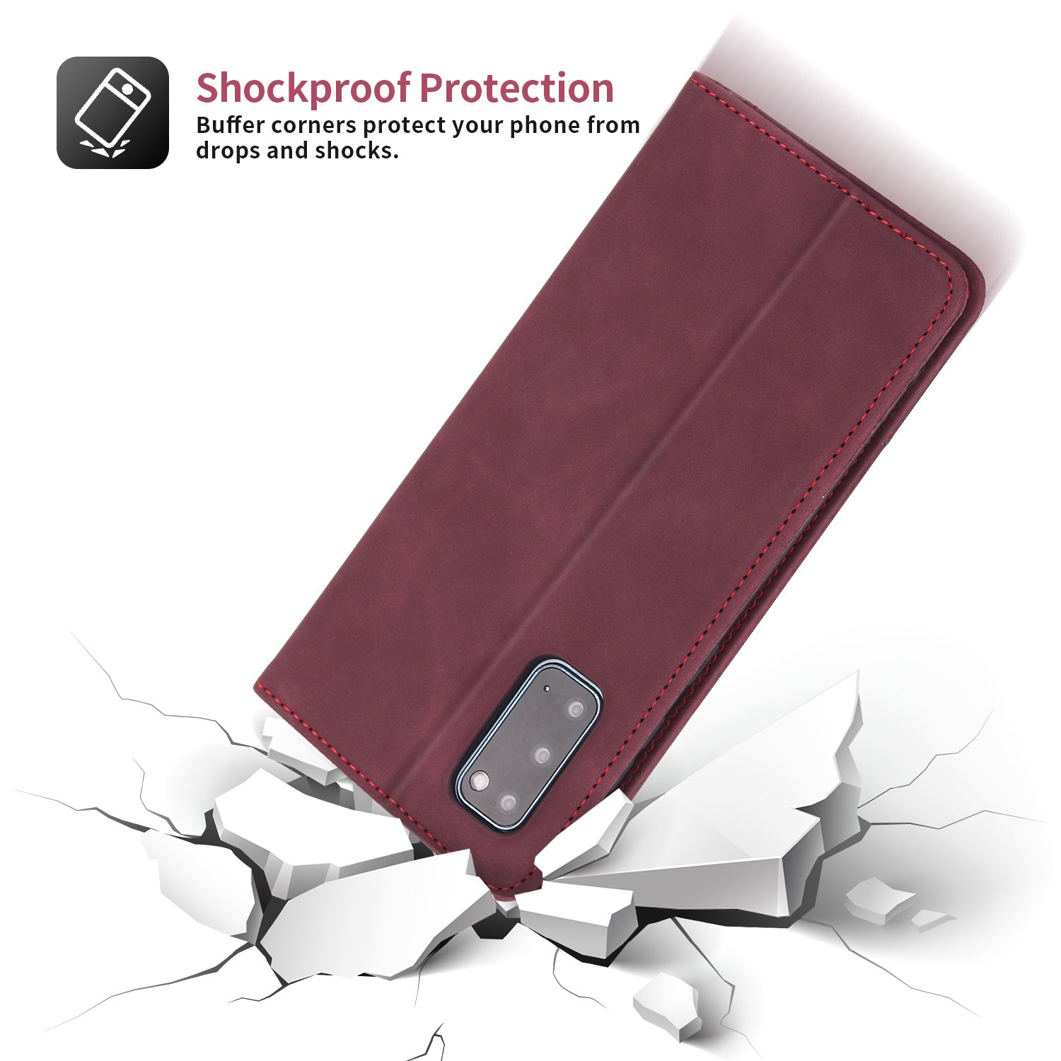 POLA 008 Series Retro Style PU Leather Foldable Wallet Cover Auto Closing Phone Case with Stand for Samsung Galaxy S20 4G/S20 5G - Wine Red