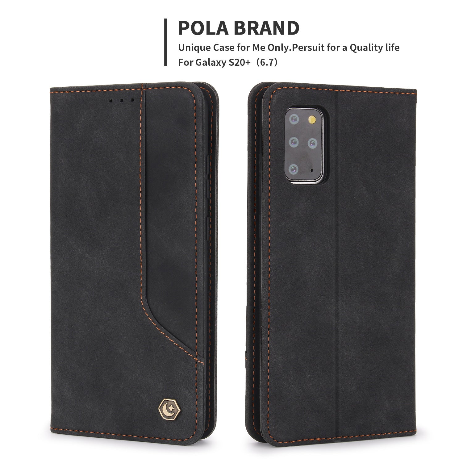 POLA 008 Series Retro Style Full Protection PU Leather + TPU Magnetic Auto Closing Phone Cover with Stand Wallet for Samsung Galaxy S20 Plus 4G/5G - Black