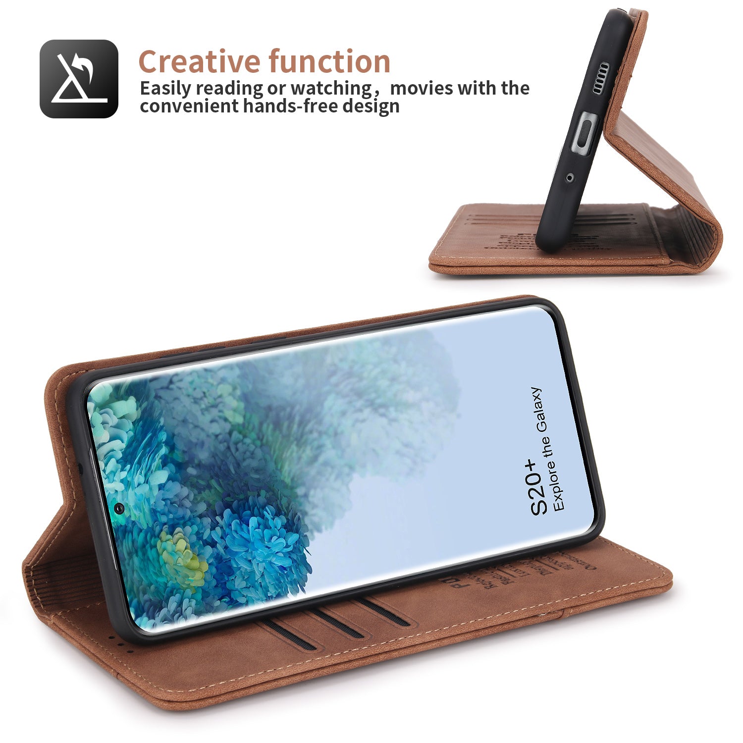 POLA 008 Series Retro Style Full Protection PU Leather + TPU Magnetic Auto Closing Phone Cover with Stand Wallet for Samsung Galaxy S20 Plus 4G/5G - Brown