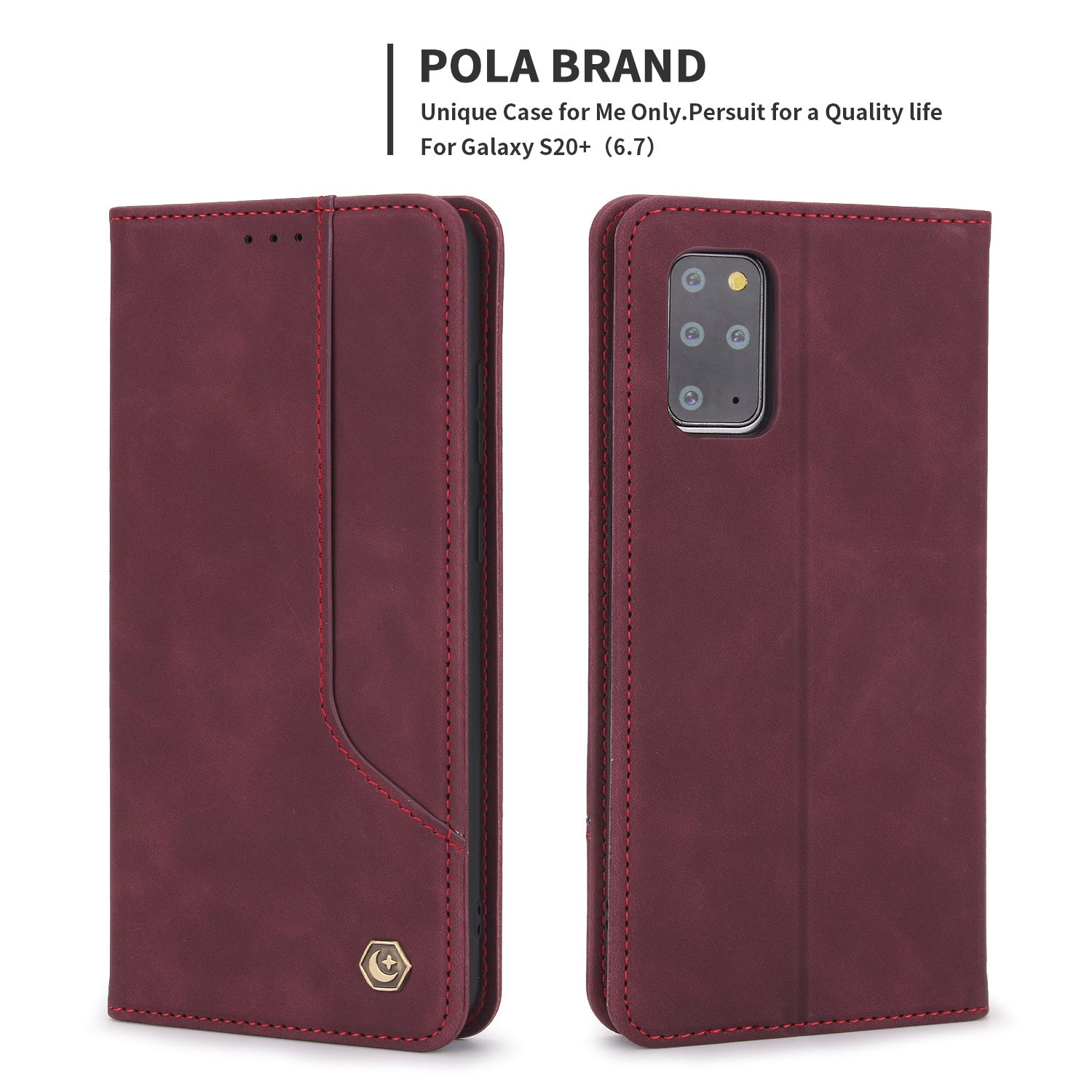 POLA 008 Series Retro Style Full Protection PU Leather + TPU Magnetic Auto Closing Phone Cover with Stand Wallet for Samsung Galaxy S20 Plus 4G/5G - Wine Red