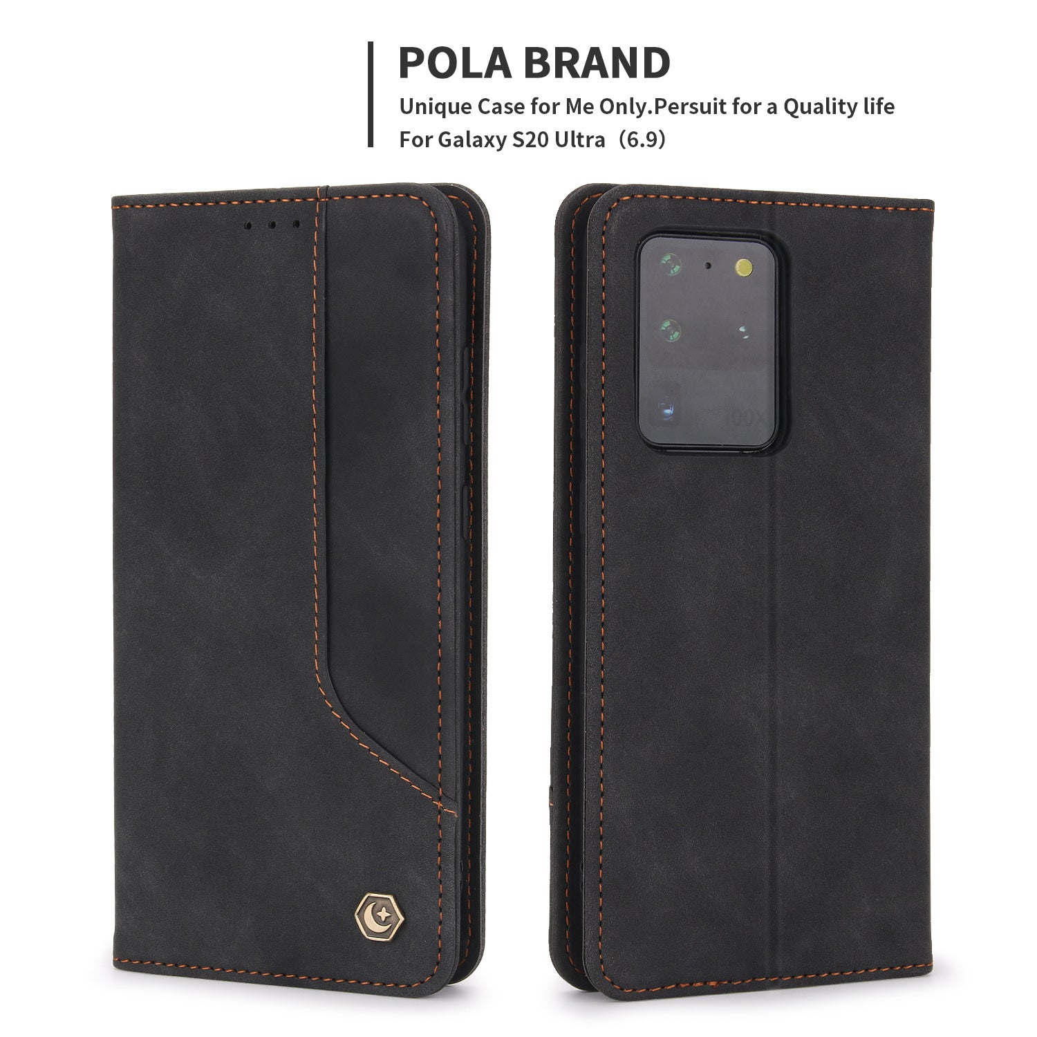 POLA 008 Series Retro Style PU Leather + TPU Folio Flip Shockproof Phone Cover with Stand Wallet for Samsung Galaxy S20 Ultra - Black