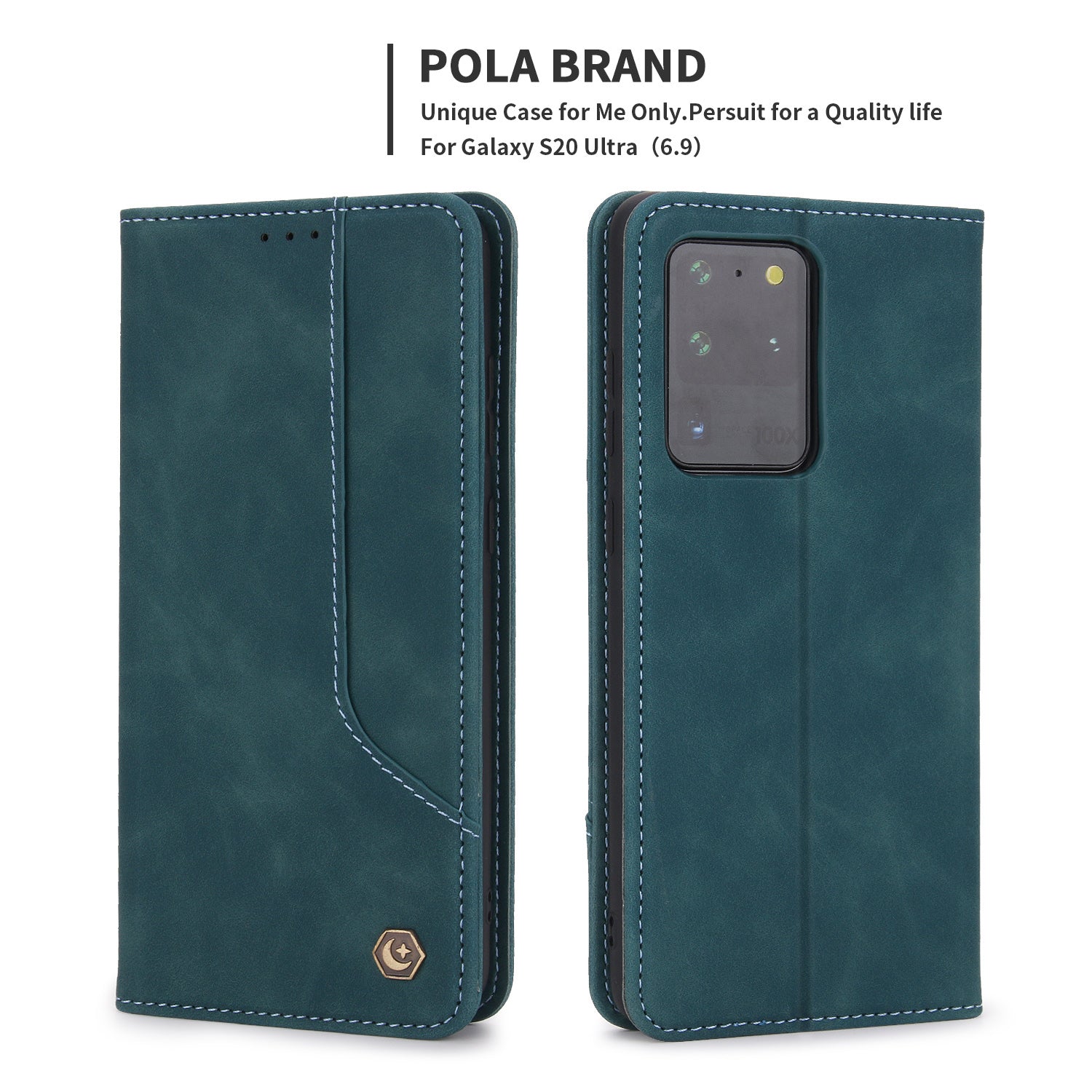 POLA 008 Series Retro Style PU Leather + TPU Folio Flip Shockproof Phone Cover with Stand Wallet for Samsung Galaxy S20 Ultra - Blue