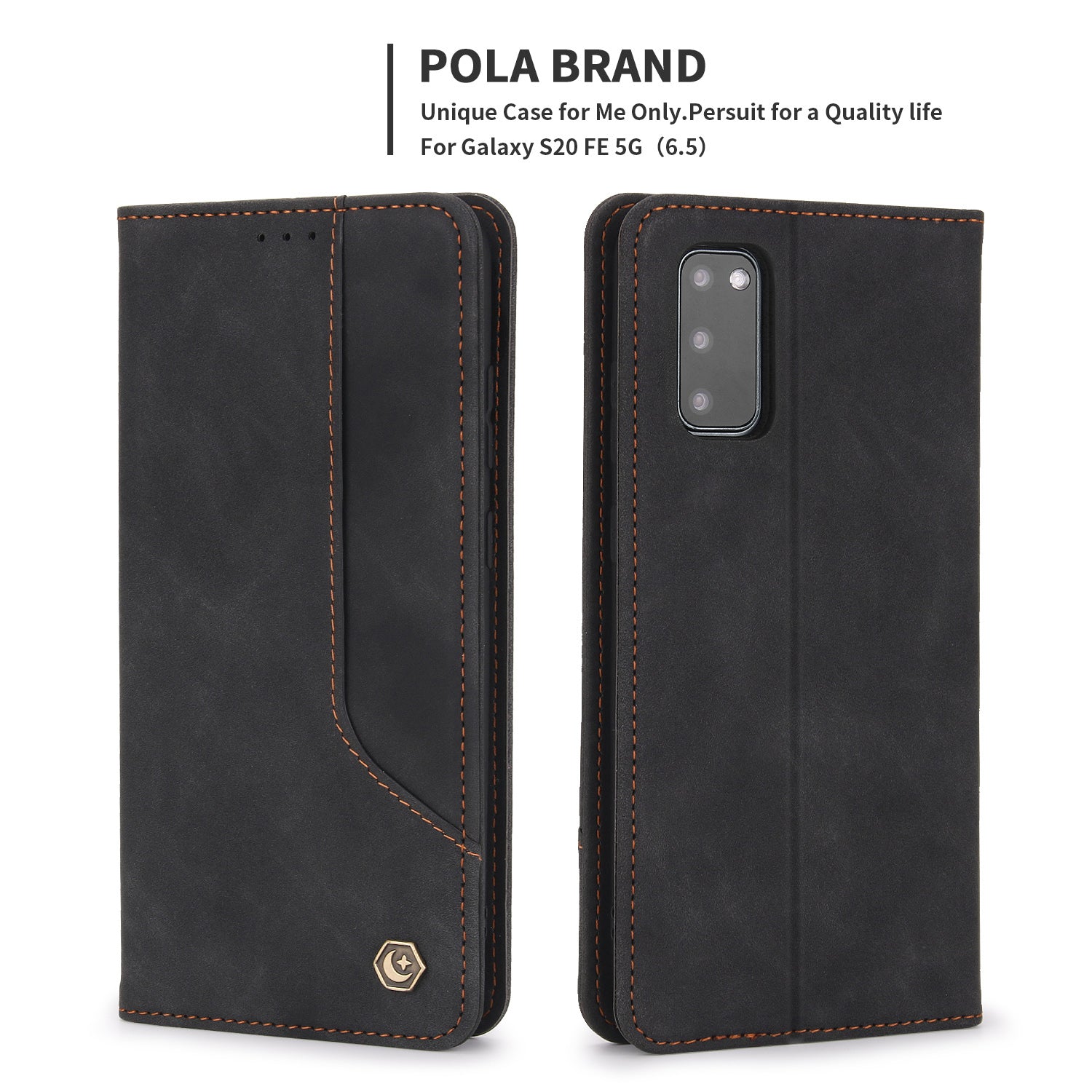 POLA 008 Series Magnetic Auto-aborbed Well-protected PU Leather Wallet Stand Phone Case Cover for Samsung Galaxy S20 FE 2022/S20 FE/S20 FE 5G/S20 Lite - Black