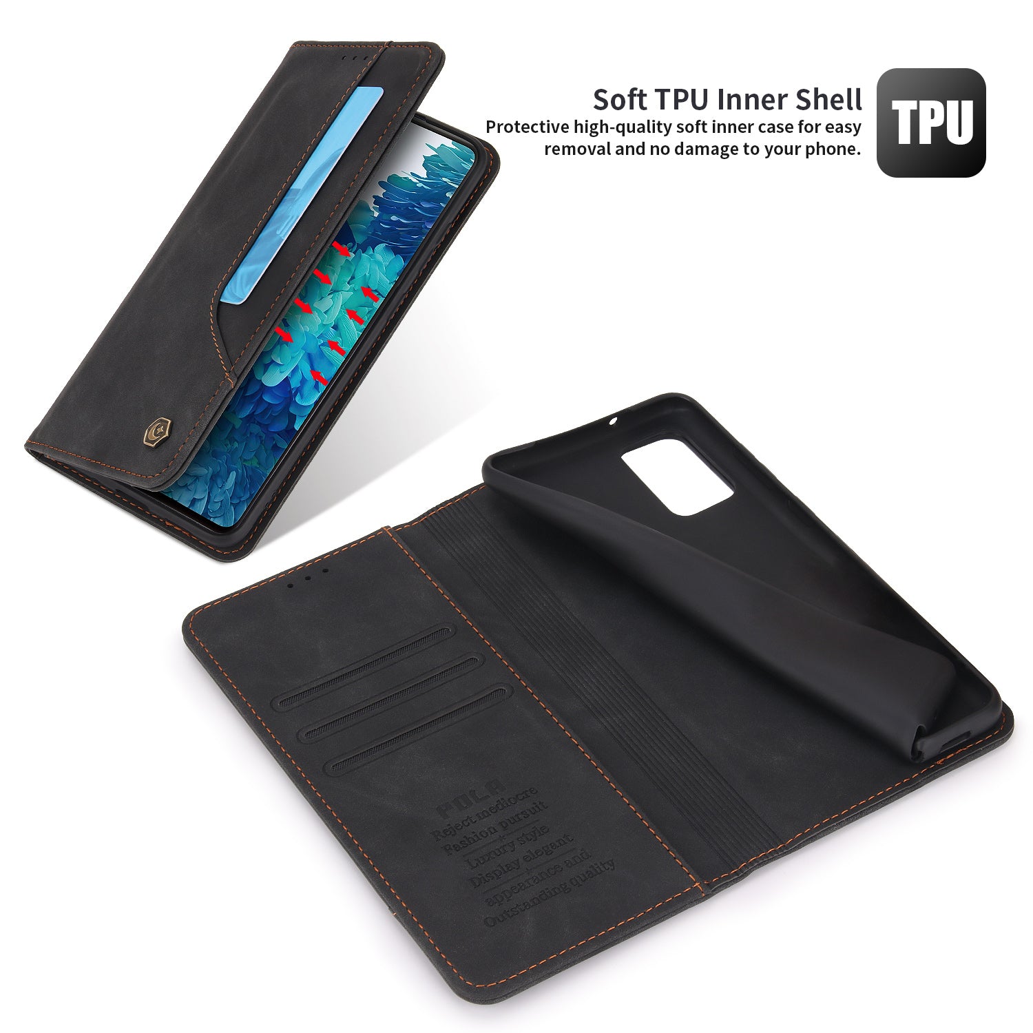 POLA 008 Series Magnetic Auto-aborbed Well-protected PU Leather Wallet Stand Phone Case Cover for Samsung Galaxy S20 FE 2022/S20 FE/S20 FE 5G/S20 Lite - Black