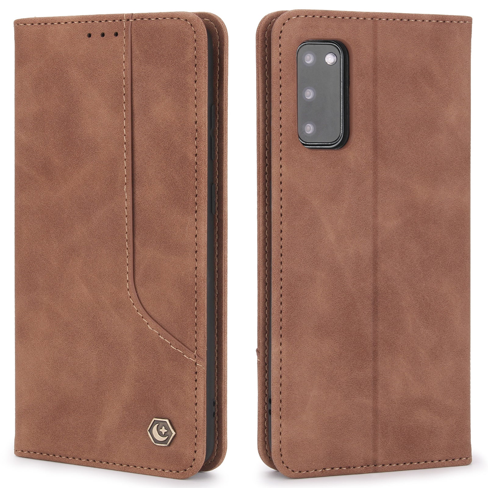 POLA 008 Series Magnetic Auto-aborbed Well-protected PU Leather Wallet Stand Phone Case Cover for Samsung Galaxy S20 FE 2022/S20 FE/S20 FE 5G/S20 Lite - Brown