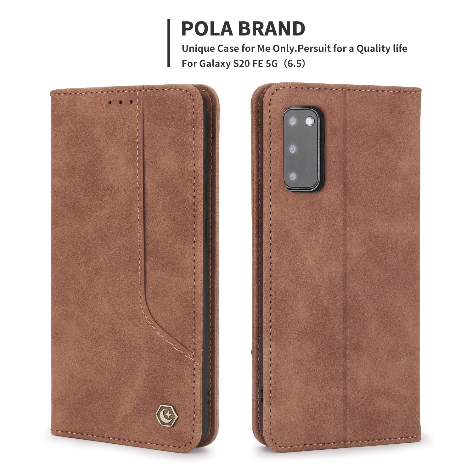 POLA 008 Series Magnetic Auto-aborbed Well-protected PU Leather Wallet Stand Phone Case Cover for Samsung Galaxy S20 FE 2022/S20 FE/S20 FE 5G/S20 Lite - Brown