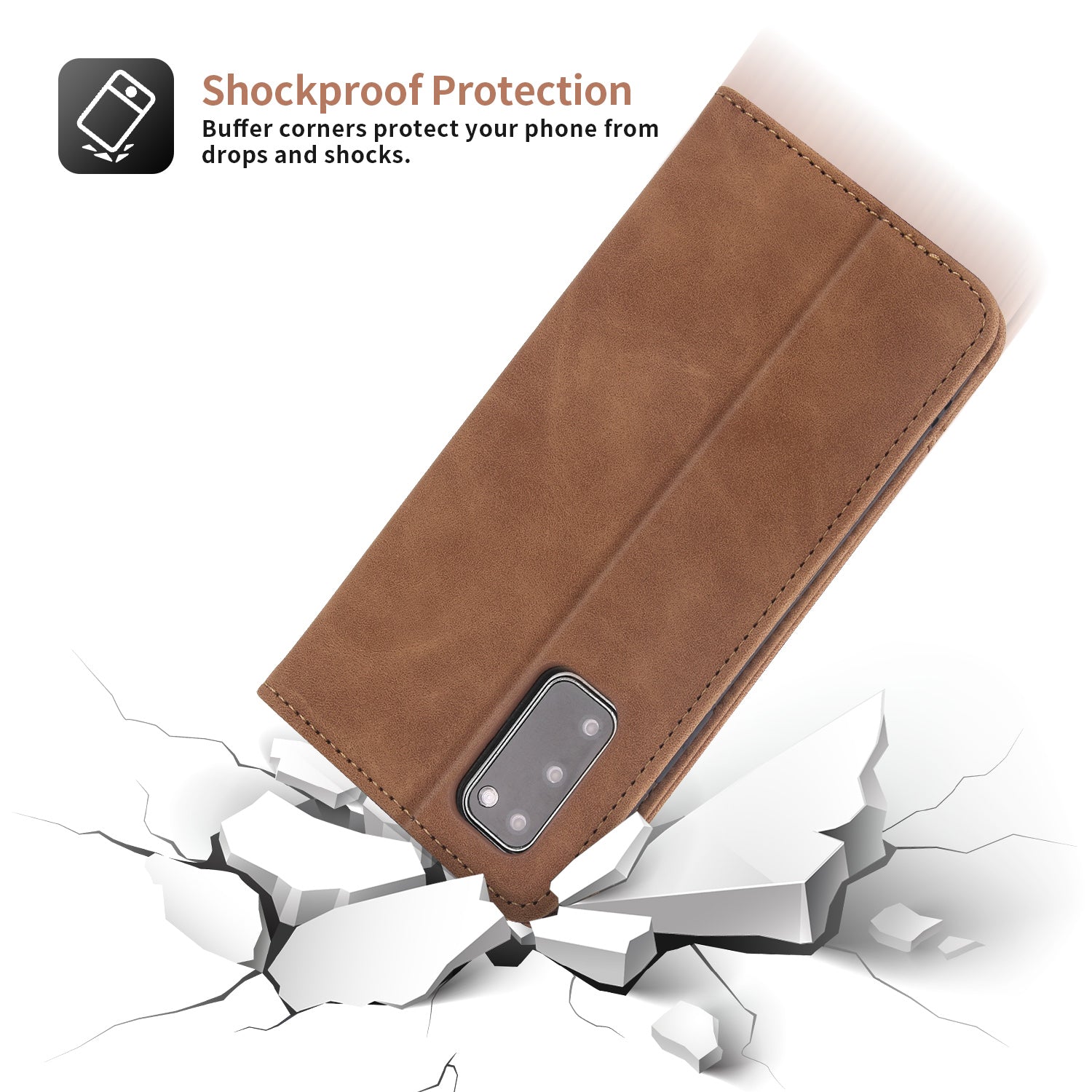 POLA 008 Series Magnetic Auto-aborbed Well-protected PU Leather Wallet Stand Phone Case Cover for Samsung Galaxy S20 FE 2022/S20 FE/S20 FE 5G/S20 Lite - Brown