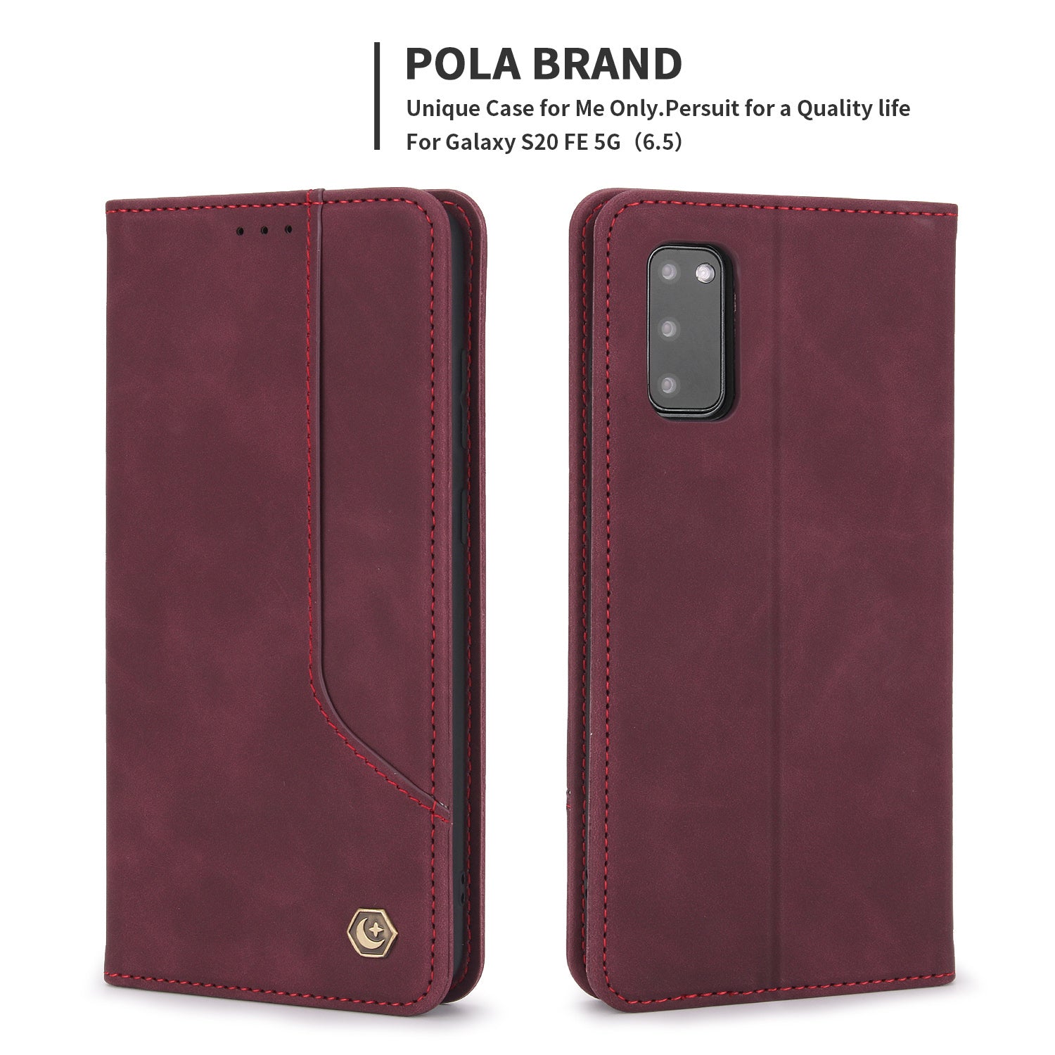 POLA 008 Series Magnetic Auto-aborbed Well-protected PU Leather Wallet Stand Phone Case Cover for Samsung Galaxy S20 FE 2022/S20 FE/S20 FE 5G/S20 Lite - Wine Red