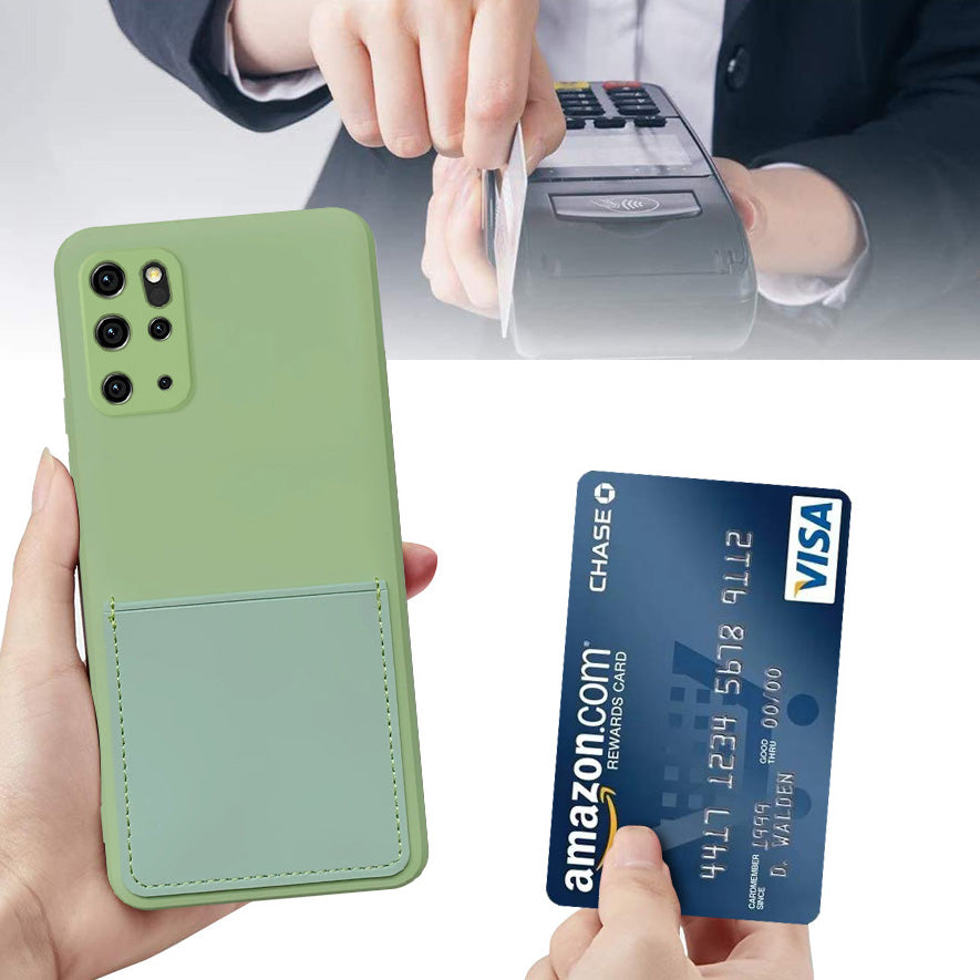 Scratch-resistant Liquid Silicone Case Card Slot Design Mobile Phone Shell for Samsung Galaxy S20 Plus 4G/5G - Matcha Green