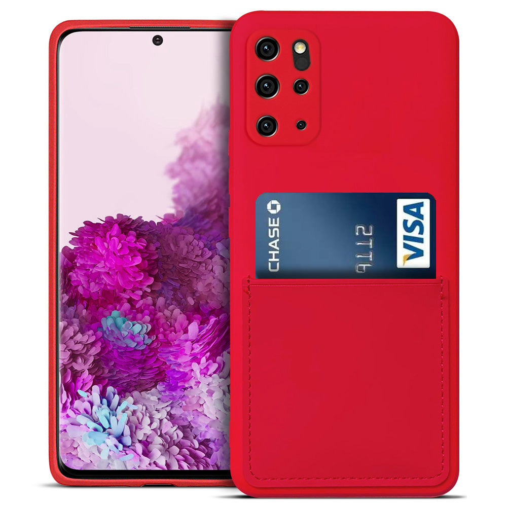 Scratch-resistant Liquid Silicone Case Card Slot Design Mobile Phone Shell for Samsung Galaxy S20 Plus 4G/5G - Red