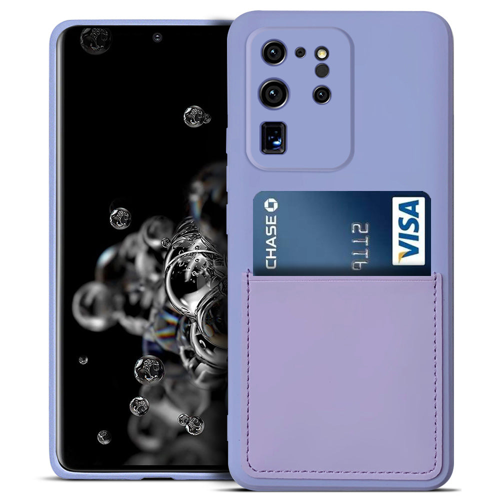 Anti-drop Liquid Silicone Shockproof Card Slot Design Cell Phone Shell for Samsung Galaxy S20 Ultra - Light Purple