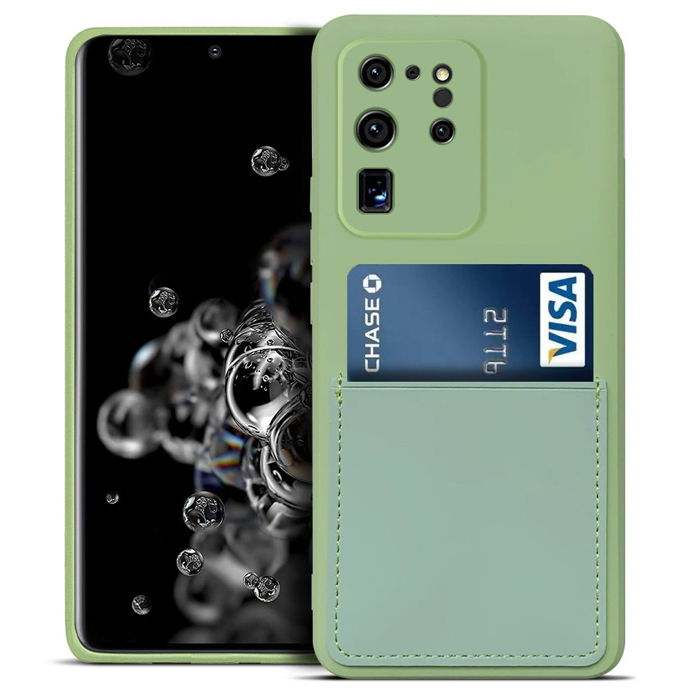 Anti-drop Liquid Silicone Shockproof Card Slot Design Cell Phone Shell for Samsung Galaxy S20 Ultra - Matcha Green