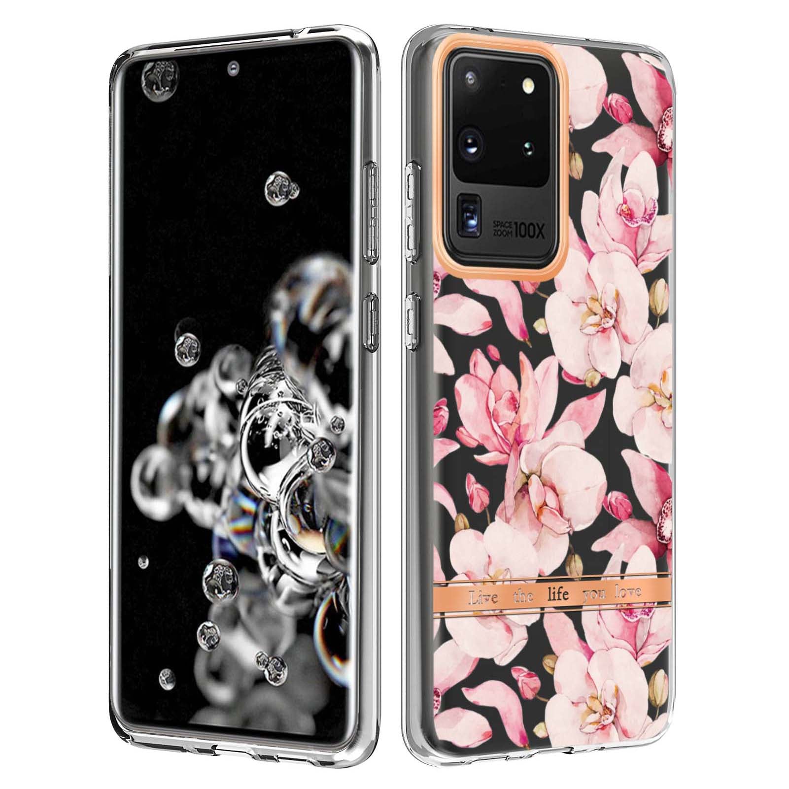 LB5 Series Electroplating TPU Case for Samsung Galaxy S20 Ultra Flower Pattern Phone Cover with IMD IML Workmanship - HC005 Pink Gardenia